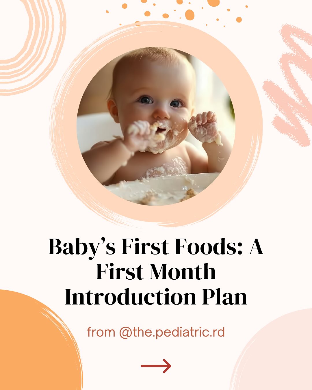 It’s finally time to start solids!!!! What should I know?
The first month of feeding is all about learning — exploring new textures, tastes, and building confidence (for both baby and you!).
Here’s how to keep it simple:
Start around 6 months when baby shows readiness cues (sitting with support, showing interest, losing tongue-thrust reflex).
—>Begin with 1 meal/day → progress to 2 meals as baby’s interest grows.
—> Introduce one new food every 2–3 days to watch for tolerance.
-Prioritize iron-rich foods (like oatmeal, chicken, lentils, or tofu).
-Include healthy fats (avocado, olive oil, yogurt) for brain growth.
-Add colorful fruits & veggies for flavor and vitamin variety!
💡 Remember: Breastmilk or formula remains their main nutrition source this month — solids are just for practice and discovery.
Save this post for your baby’s first month of solids & follow for more pediatric nutrition tips from @the.pediatric.rd 🌸
#babyledweaning #startingbabyonsolids #babynutrition #firstfoods #pediatricdietitian #feedingbabies #babyledweaningideas #babyfeedingjourney #thepediatricrd #6monthsold #babymealplan