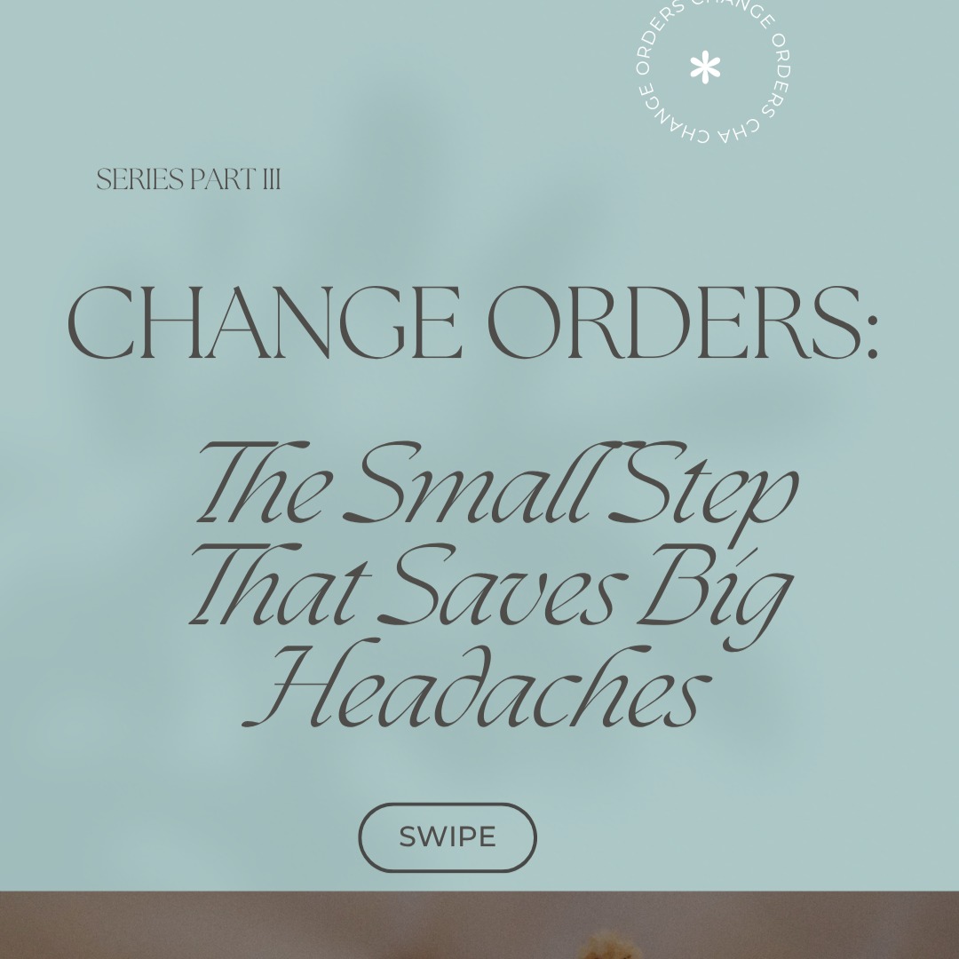 Series Part III CHANGE ORDERS
If you’ve been in design long enough, you know this truth: projects always evolve.
Clients change their minds, materials get discontinued, or structural limitations get in the way— and suddenly, your original scope looks very different.
That’s where Change Orders save the day. ✨
They keep every adjustment clear, documented, and billable.
Because when changes aren’t tracked, that “swap” or “tweak” can quietly eat into your margins.
Here’s the rule:
🪶 Always put it in writing
💲 Update the invoice + expenses
📁 Keep your project records aligned
Change is part of design — confusion doesn’t have to be.
For more info: Link in Bio🔗
#InteriorDesignBusiness #DesignProcess #ChangeOrders #DesignFinance #StudioTips #ProjectManagement #DesignerLife #DesignBusinessTips