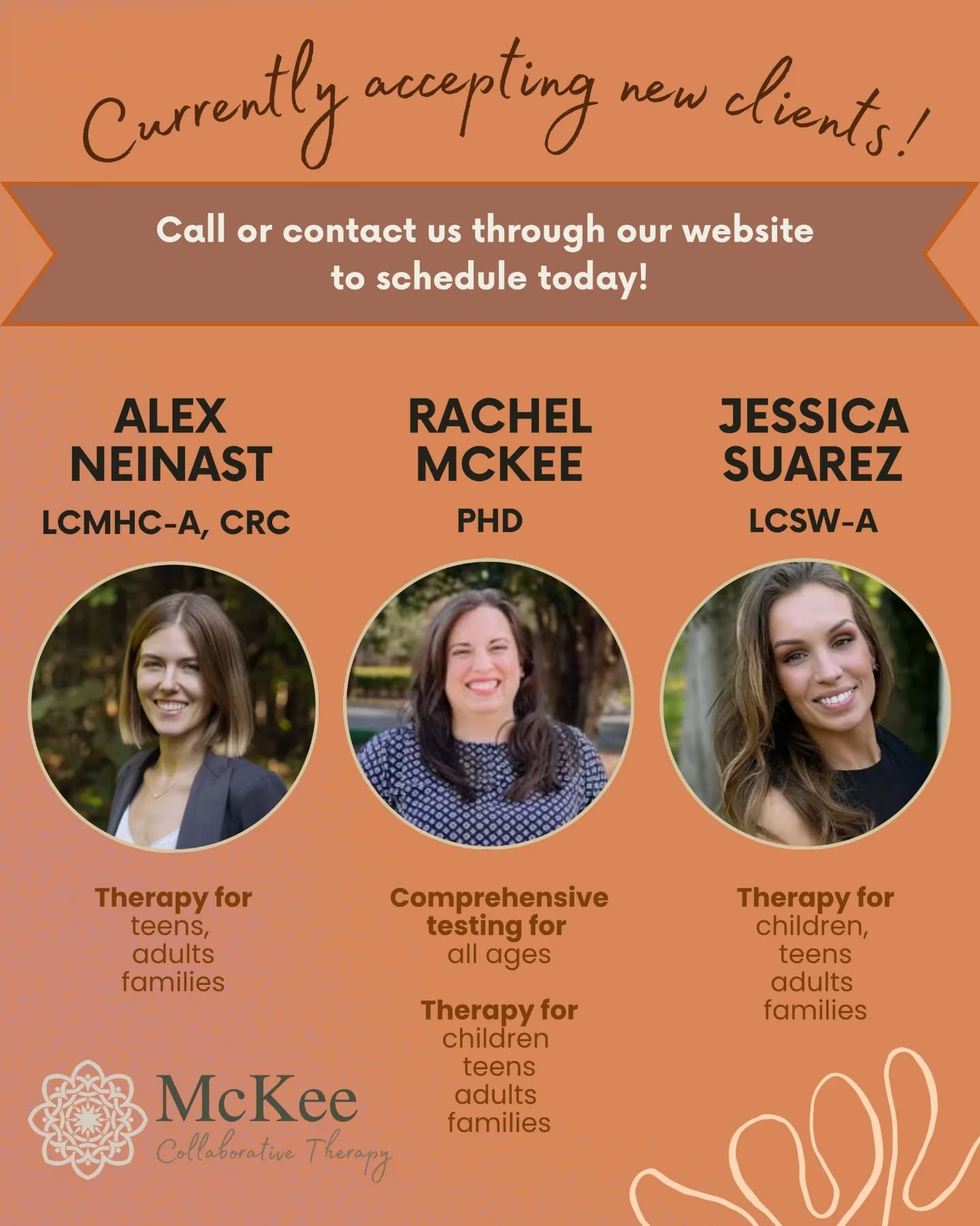 Meet the McKee Collab clinical team! We have openings and can't wait to connect with you.
🧡 Alex: in-person or virtual therapy for adolescents and adults
💚 Jessica: in-person or virtual therapy for children, adolescents, adults and families
💛 Rachel: psychological testing (and limited therapy spots)
Full provider bios can be found on our website. Reach out today for details about provider insurance participation or to get scheduled!
#mentalhealth #mentalhealthawareness #mckeecollaborativetherapy #durhamnc #northcarolina #therapy #psychologist #counselor #community