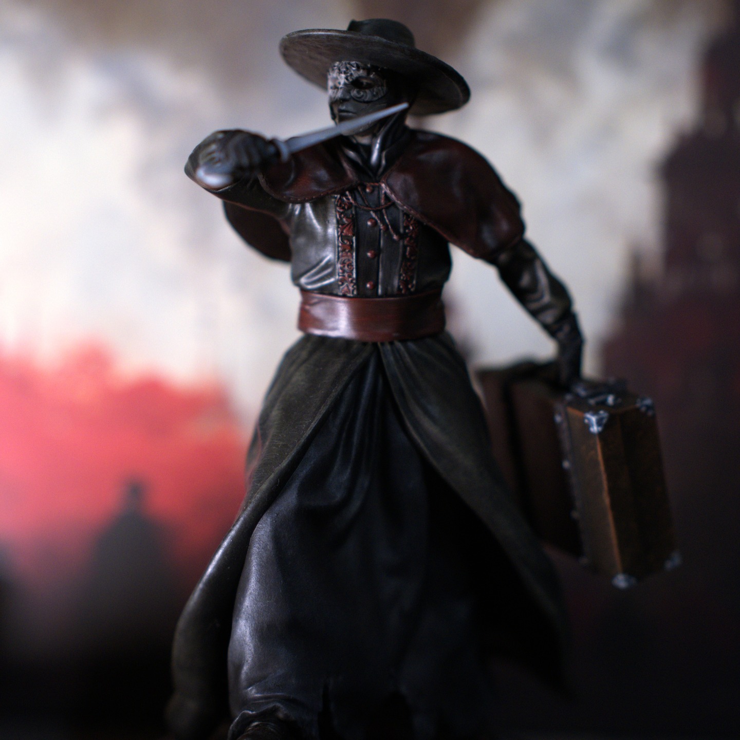 Blade Maski od dawna zasługiwały na osobny post, to mój ulubiony "zakon" pośród Sawantów: łowcy renegatów, paranoicy i nadgorliwcy, fanatyczni obrońcy Kanonów Nauk.
Od dawna chciałem pochwalić się robotą jaką wykonali razem @agnieszka.pogan i @snag.paints. Agnieszka wymodelowała i wypozowała tego jegomościa, a Daniel ubrał go w kolory. Absolutnie mistrzowska robota, to była przyjemność z Wami współpracować!
W przyszłości będę też musiał dodać osobny wpis o tym jak ten pan powstawał, bo lubię making ofy, także czy chcecie czy nie, pojawi się coś takiego. A teraz nieco więcej o samych Bladych Maskach...
Niektórzy sawanci gotowi byli uwierzyć, że odpowiadają tylko przed własnym sumieniem i historią. Mam nadzieję wyprowadzić ich z błędu.
– Orhlo Nikhorim, Blada Maska
Gdziekolwiek podawane są w wątpliwość Kanony Nauk, tam pojawiają się renegaci, a za ich sprawą anomalie i abominacje – głoszą nauki Bladych Masek, elitarnego zakonu i zbrojnego ramienia Sanlirynth.
Wyposażone w prerogatywę do bezwzględnego ścigania i eliminowania renegatów, działające
w cieniu i zachowujące anonimowość, stanowią jedną z najskuteczniejszych organizacji tego typu na kontynencie. Jednakże ceną zbudowanego w ten sposób ładu – zarówno wewnątrz jak i poza uniwersyteckimi murami – jest strach. Świadomość, że środowisko adeptów jest nieustannie infiltrowane przez Blade Maski częstokroć podsyca ziarno wzajemnej nieufności i potęguje poczucie paranoi wśród uczonych.