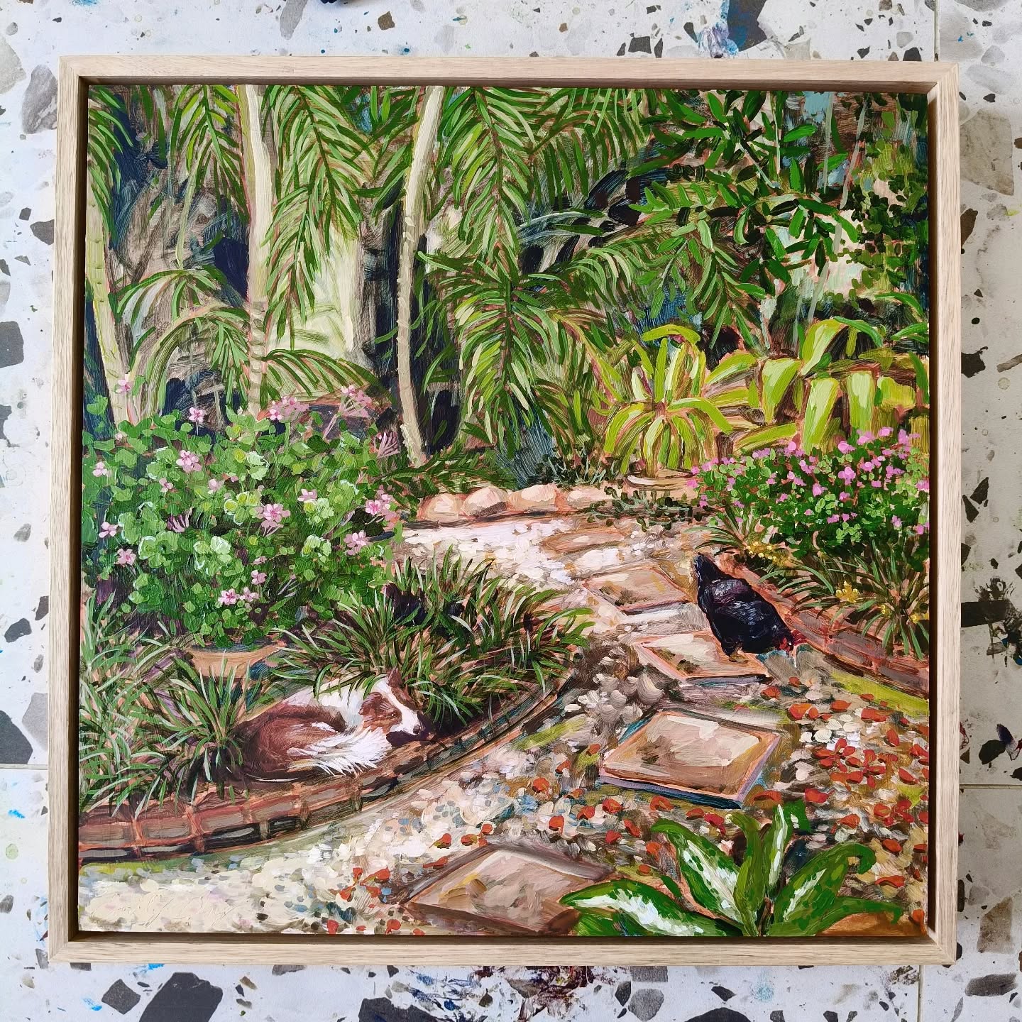 Two sisters commission a little backyard scene of their family home as a retirement present for their Dad 💕
Swipe to see the reverse of how this painting came together!
When Catherine collected the painting from my studio she told me that this backyard doesn't exist like this anymore - the new owners ripped it all out. So this painting is pretty special
'HOME AMONG THE PALM TREES'
Acrylic on aluminium