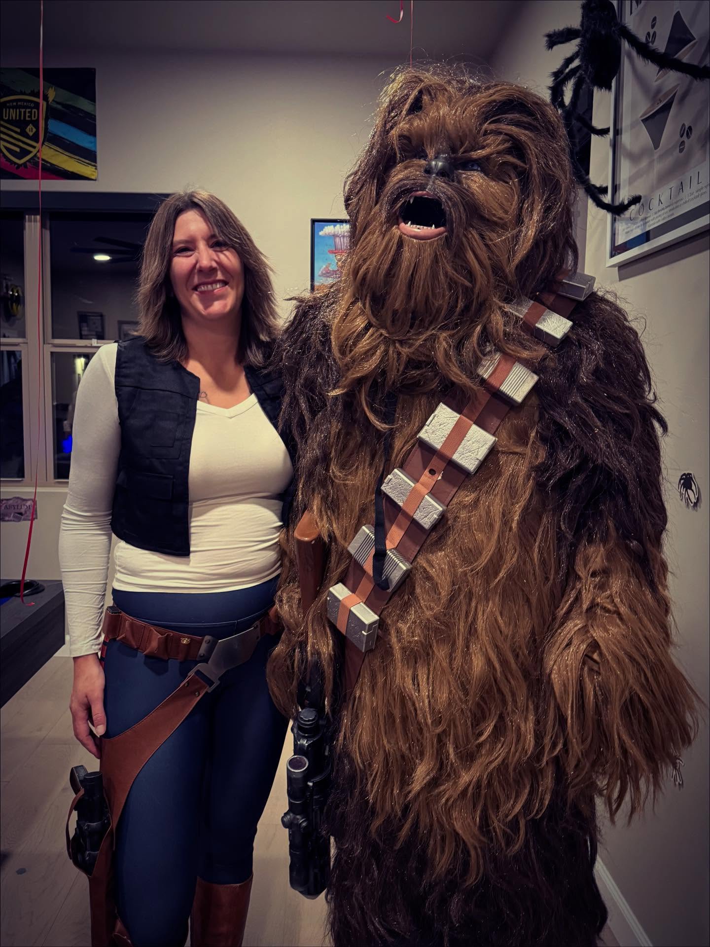 Super fun night with the Wifey! We really had fun putting these costumes together!thanks @space.kook for#the help at the end!#StarWars #Halloween #Solo #Chewbacca #honsolo #hansolo #MillenniumFalcon #Winning #WinningCouple #AwesomeSauce