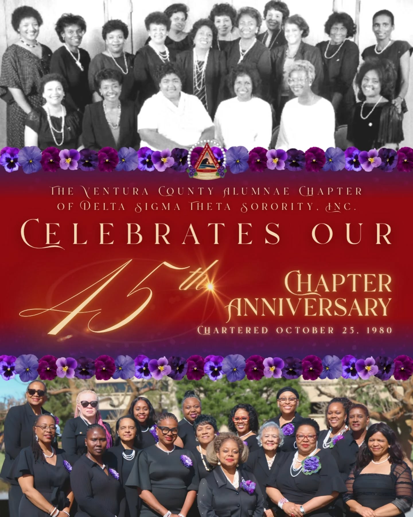 45 years ago, 12 ambitious women embarked on a journey with Farwest Regional Director Soror Floraline Stevens to charter the Ventura County Alumnae Chapter in Camarillo, California.
Since then, our chapter has worked tirelessly to serve our community, but our work doesn't stop here! We look forward to many more years of service to the beautiful Ventura County area! #45YearsofVCAC
