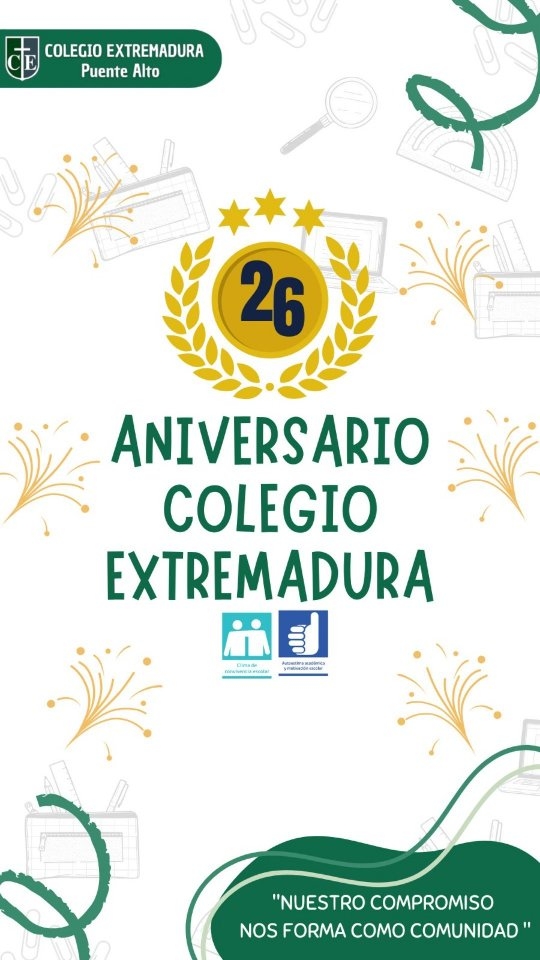 Querida Comunidad Extremadura, compartimos un resumen de lo que fue nuestro aniversario n°26!
Cantamos, jugamos, reímos y bailamos siempre todo en torno a una sana convivencia escolar celebrando a nuestro querido Colegio Extremadura 💚🍀🌿
#aniversario
#colegioextremadura
#aniversario26
#puentealto