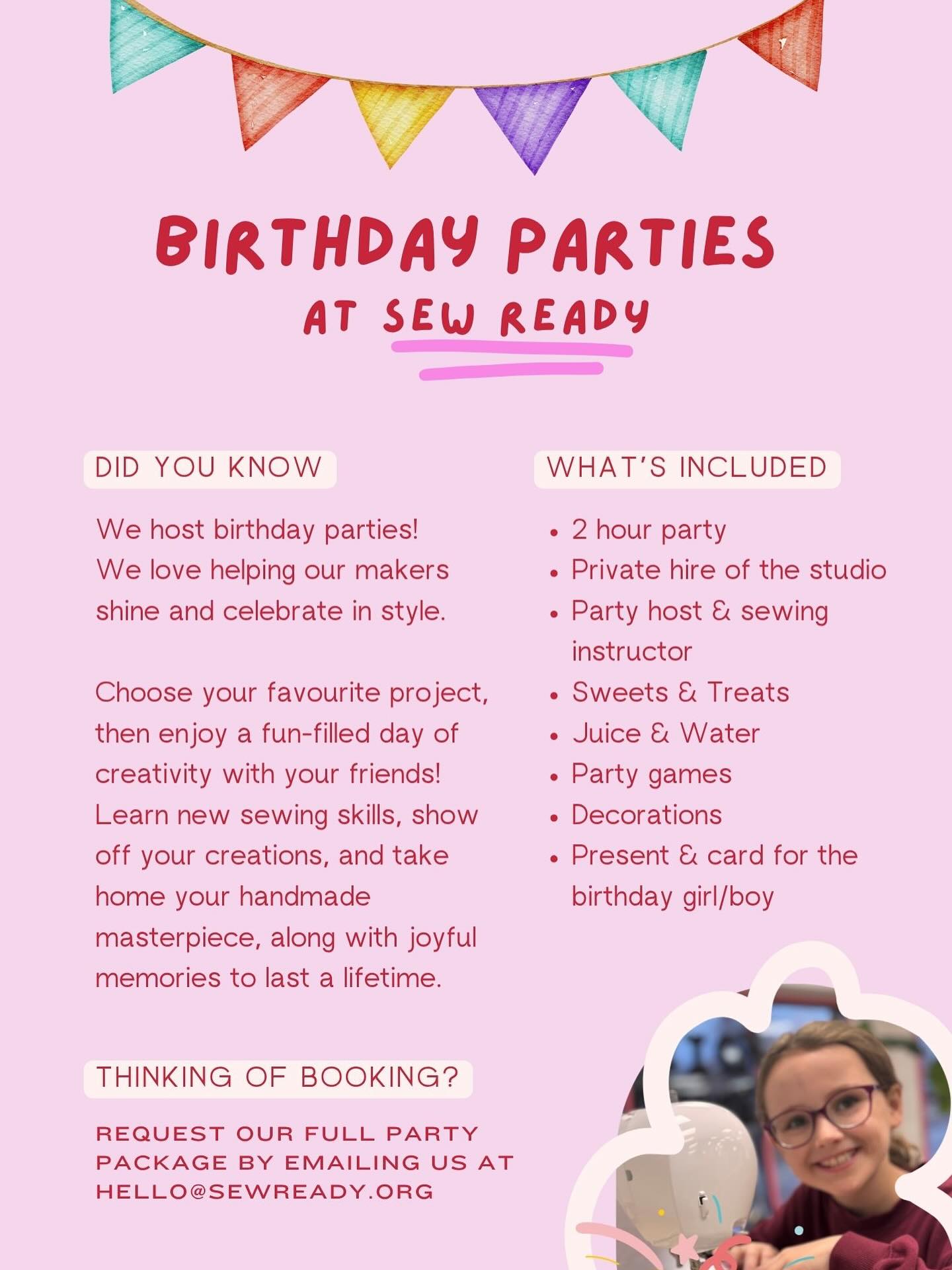Did you know we host birthday parties!
We love helping our makers shine and celebrate in style. Enjoy your own special day by becoming the star of the show at Sew Ready on your birthday 💖
For more information, simply request our birthday party package and start planning your most memorable party yet 🧵💕
- - -
#sewready #birthdaypartiesforkids #sewingparty #creativekids #funtimes #birthday #fashionista #lovetosew #party #happiness #activiesforkids