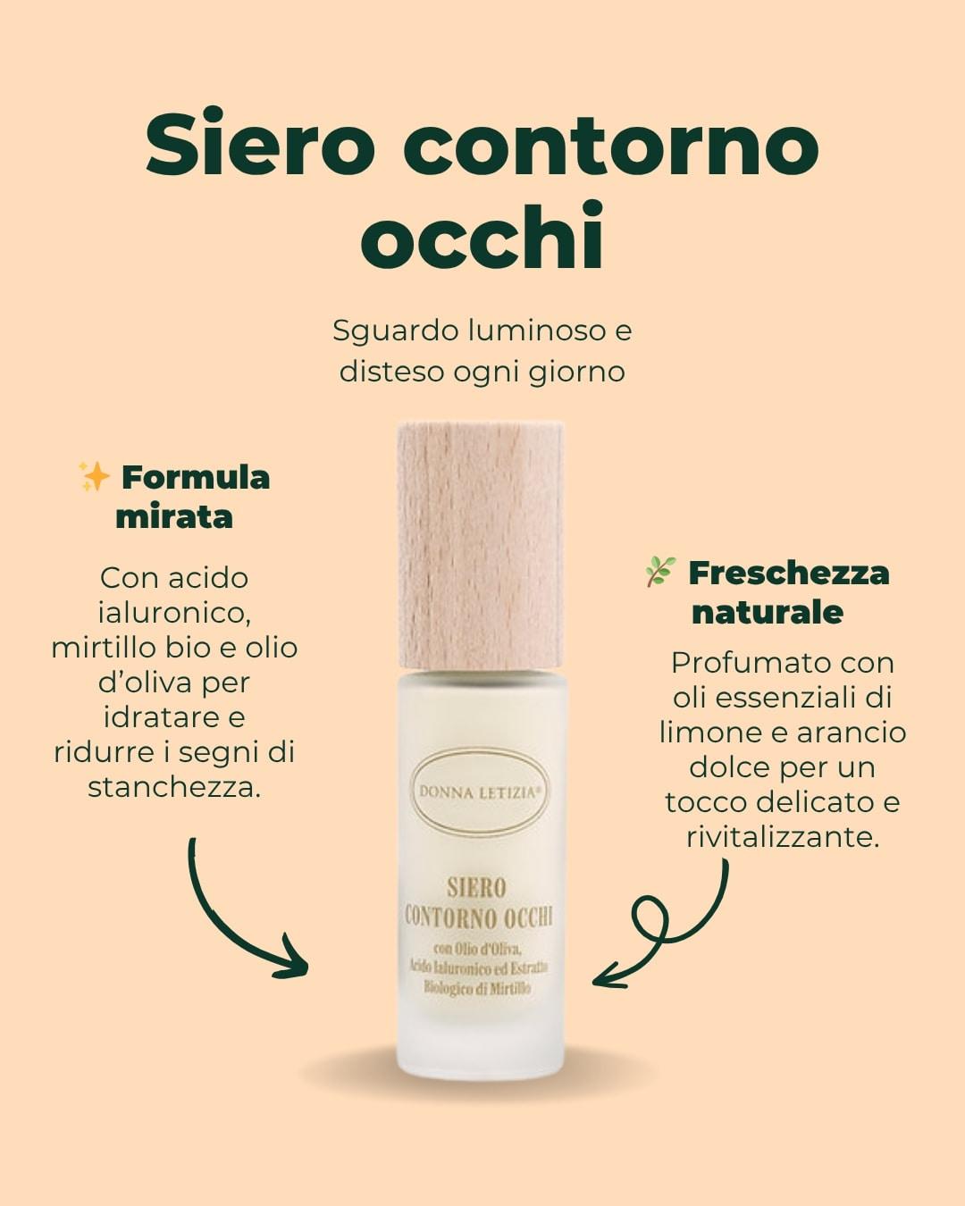 Sguardo luminoso, pelle distesa. ✨
Il Siero Contorno Occhi Donna Letizia è il trattamento ideale per ridurre i segni di stanchezza e restituire freschezza allo sguardo.
La sua texture leggera si assorbe in pochi istanti, donando una piacevole sensazione di comfort e idratazione.
Formulato con acido ialuronico, estratto di mirtillo biologico, olio d’oliva e acqua di fiori d’arancio, illumina e leviga la zona perioculare, rendendola visibilmente più morbida e tonica.
Il profumo naturale degli oli essenziali di limone e arancio dolce aggiunge un tocco di energia e benessere ad ogni applicazione. 🌿
💚 97,5% ingredienti di origine naturale
💚 Dermatologicamente testato
💚 Made in Italy
📍 Dalle Terre di Toscana, con amore.
🛒 Scoprilo su www.donnaletiziashop.com
#DonnaLetizia #BellezzaNaturale #ContornoOcchi #SkincareRoutine #CosmesiMadeInItaly #SguardoLuminoso