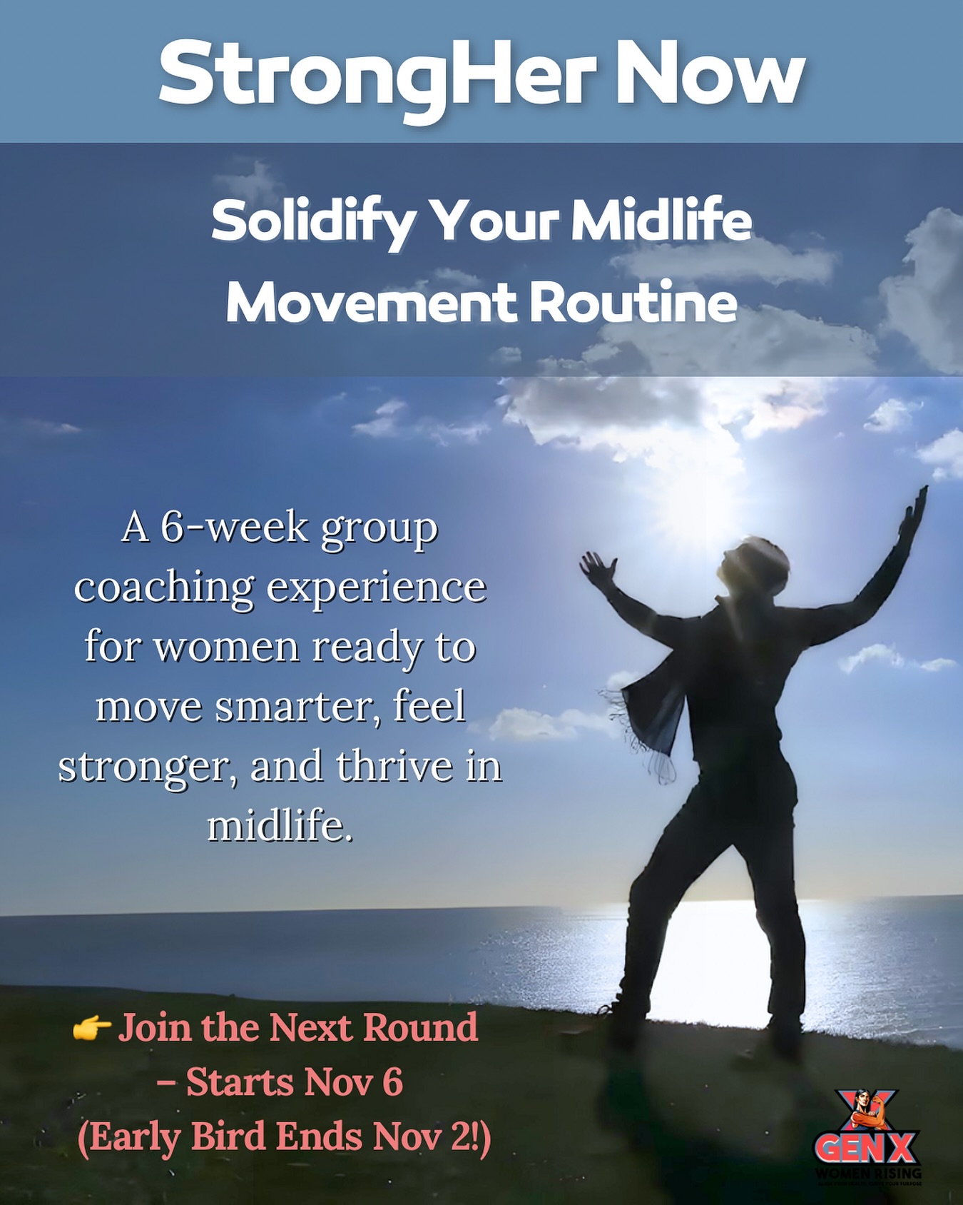 Feeling stuck, tired, or inconsistent with your workouts?
StrongHer Now is your 6-week foundation, to a more informed, and activated movement strategy. It’s designed just for women in midlife who want to build strength, energy, and confidence that lasts.
💪 What you’ll get:
✅ Weekly dumbbell & HIIT classes (live + on-demand)
✅ Coaching & education tailored to midlife women
✅ Tools + trackers to create sustainable habits
✅ An active, support squad of women who get it
🎁 Bonuses:
• 20% off 1:1 coaching & personal training
• Unlimited access to yoga & meditation library
• Done-for-you templates + cheat sheets
✨ Starts Nov 6 — Early Bird pricing ends TOMORROW (Sunday, Nov 2)!
Use code EARLYBIRD at checkout to save.
👉 Commit to movement. Commit to YOU. #StrongHerNow