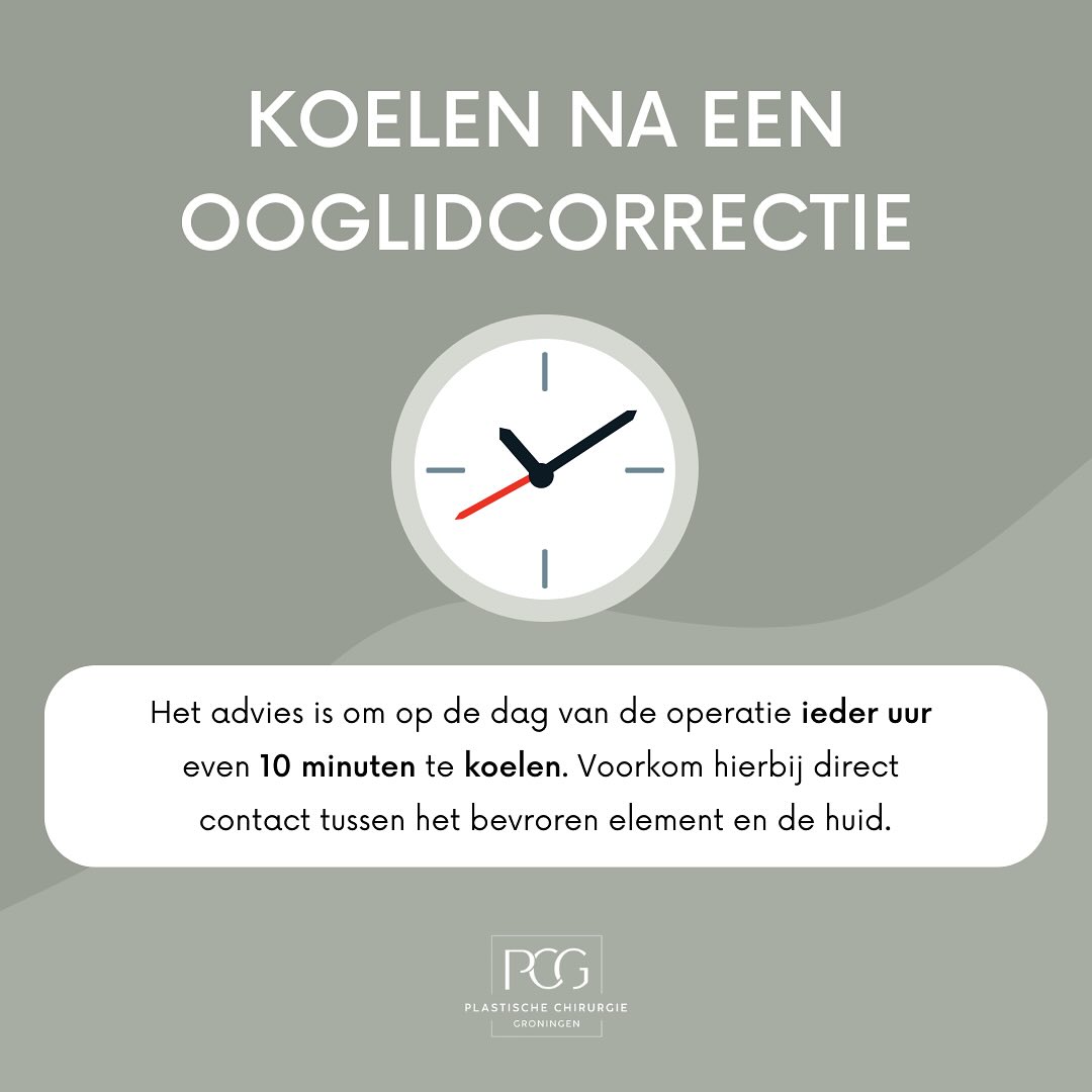 Koelen na een ooglidcorrectie ❄️
Koelen van de oogleden is niet noodzakelijk, maar wordt door de meeste mensen als zeer prettig ervaren. Het advies is om na de operatie ieder uur gedurende 10 minuten te koelen. Voorkom hierbij direct contact tussen een bevroren element en de huid!
