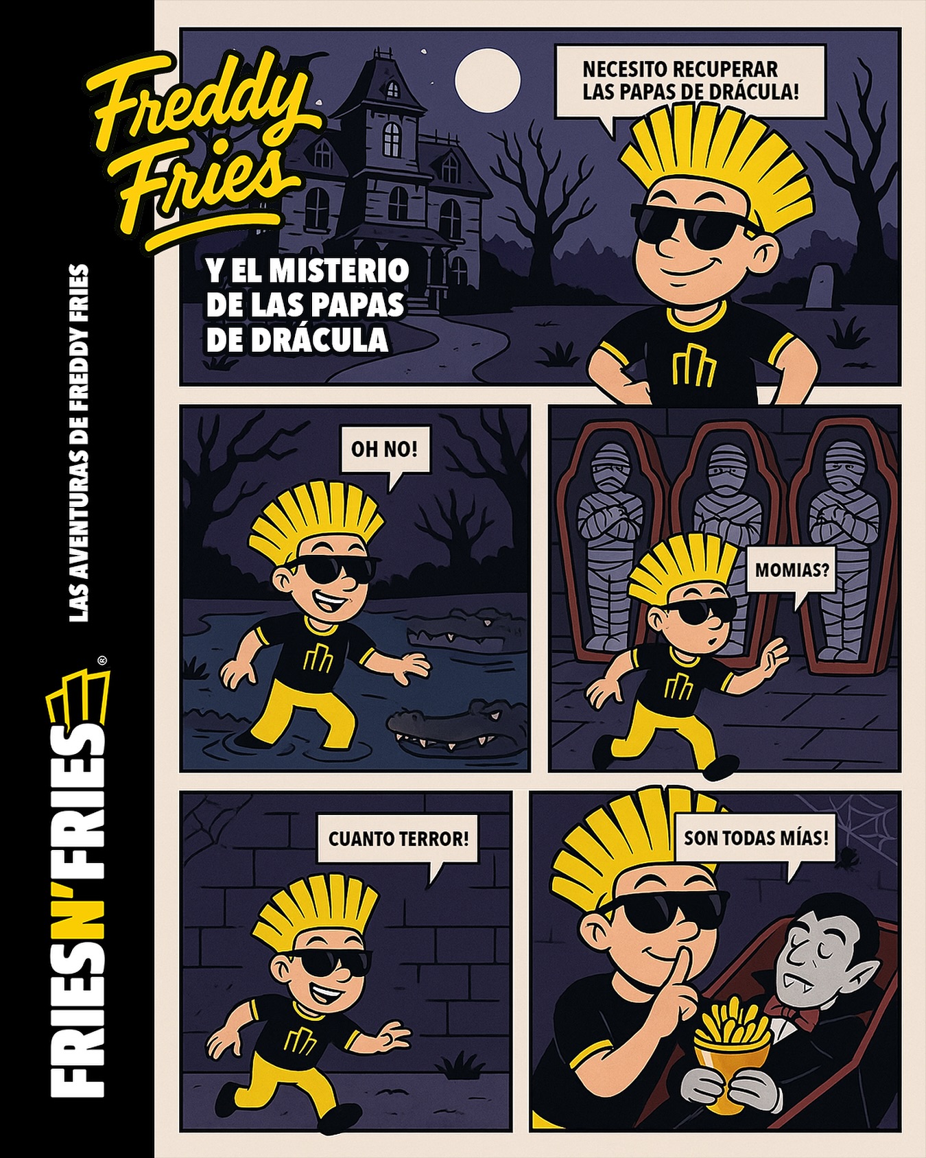 #LasAventurasDeFreddyFries - Este Halloween, Freddy Fries tuvo que ir hasta una casa embrujada para obtener las papas de Drácula. Cuenta la leyenda que estan bañadas de salsa buffalo… o será sangre acaso? 🎃👻💀