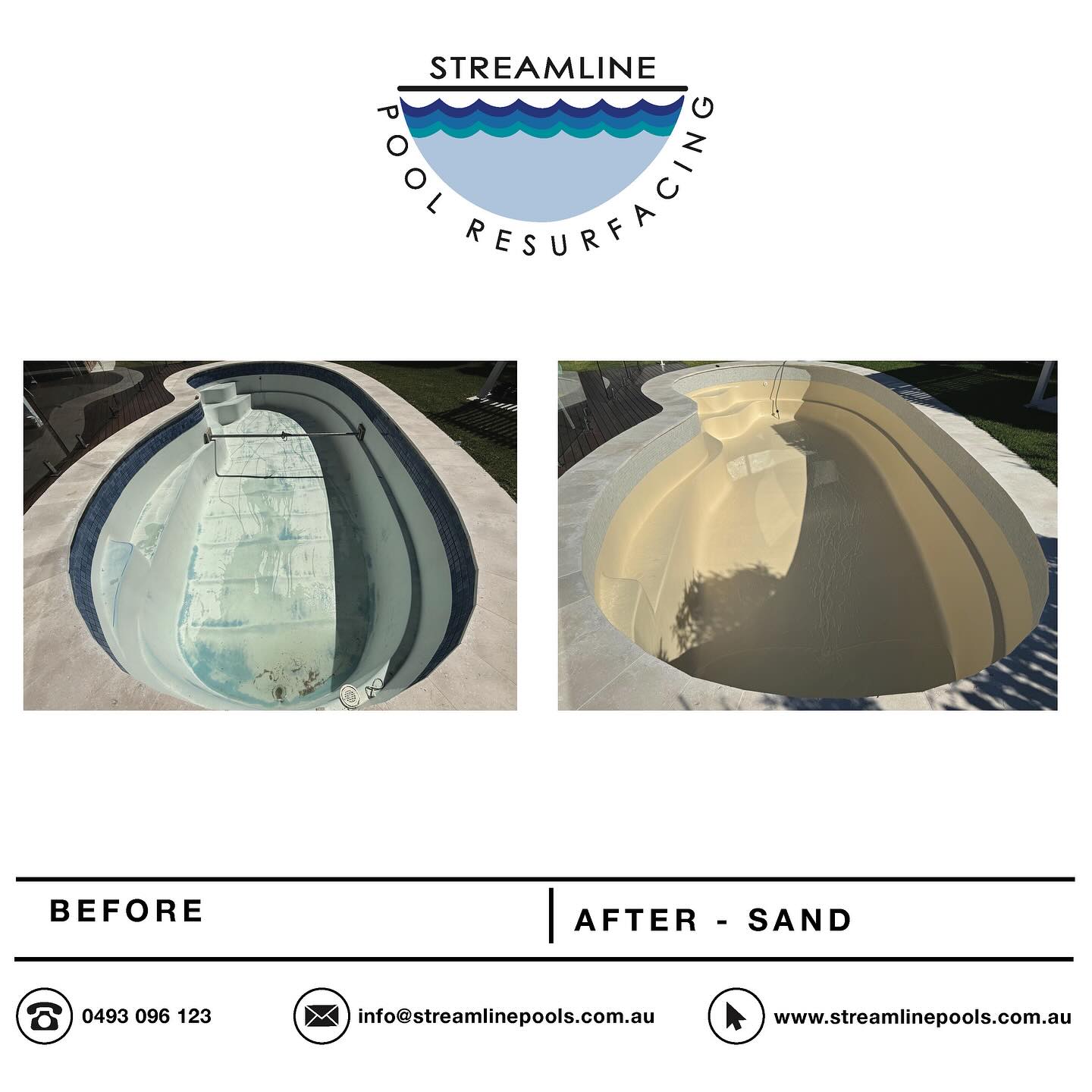 Before and after of a full fiberglass resurfacing, osmosis repair and waterline tiles replaced. Located in Wurtulla, Sunshine Coast.
Chosen color is Sand and tiles are Vancouver.
.
.
.
#streamlinepoolresurfacing
#resurface
#repair #swimmingpool
#fiberglass
#australianbackyard #maintenance #waterlinetiles #sand