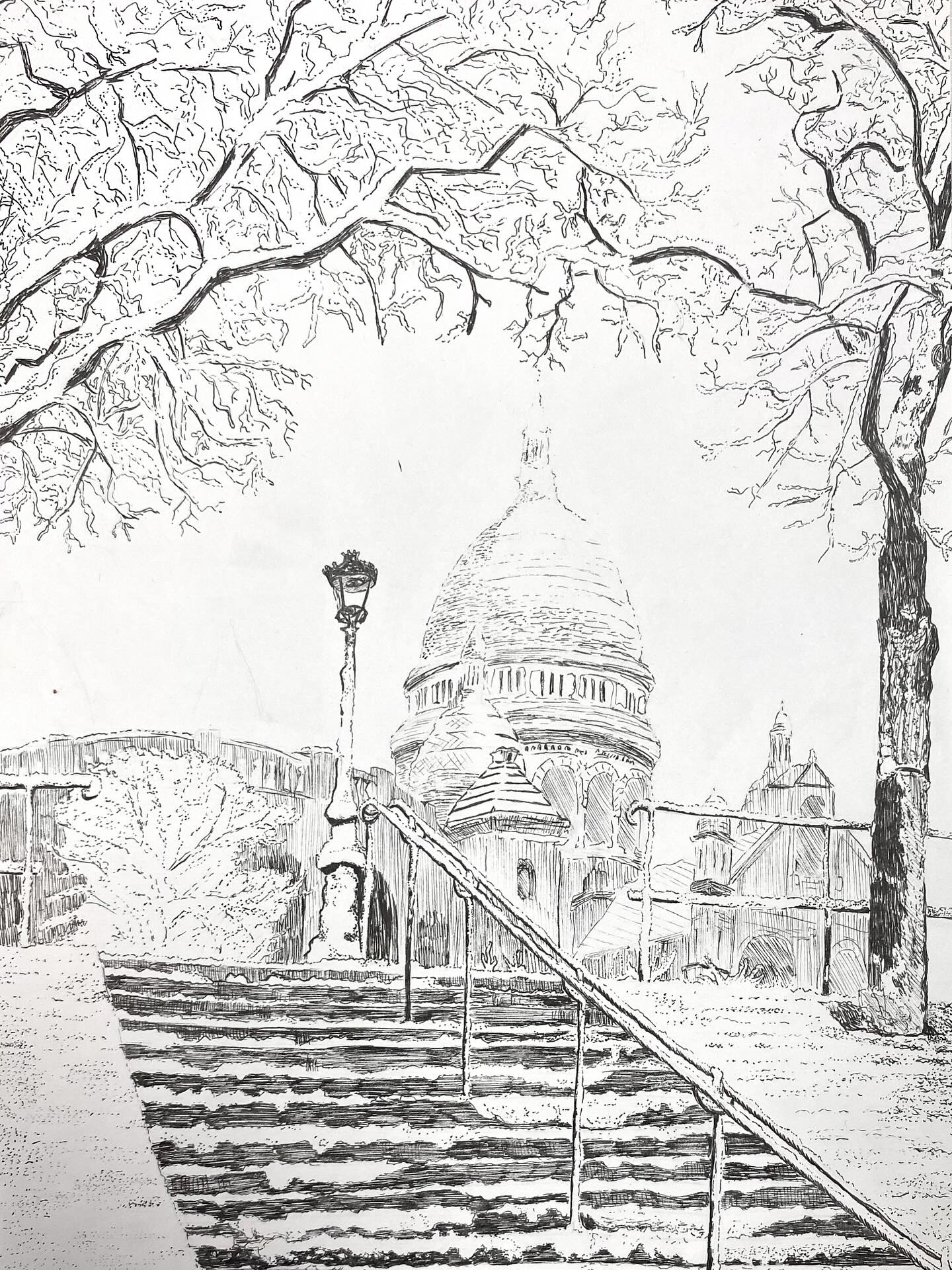 Anna travail au feutre fin #paysage #texture #coursdartsplastiques #ateliercarolinek