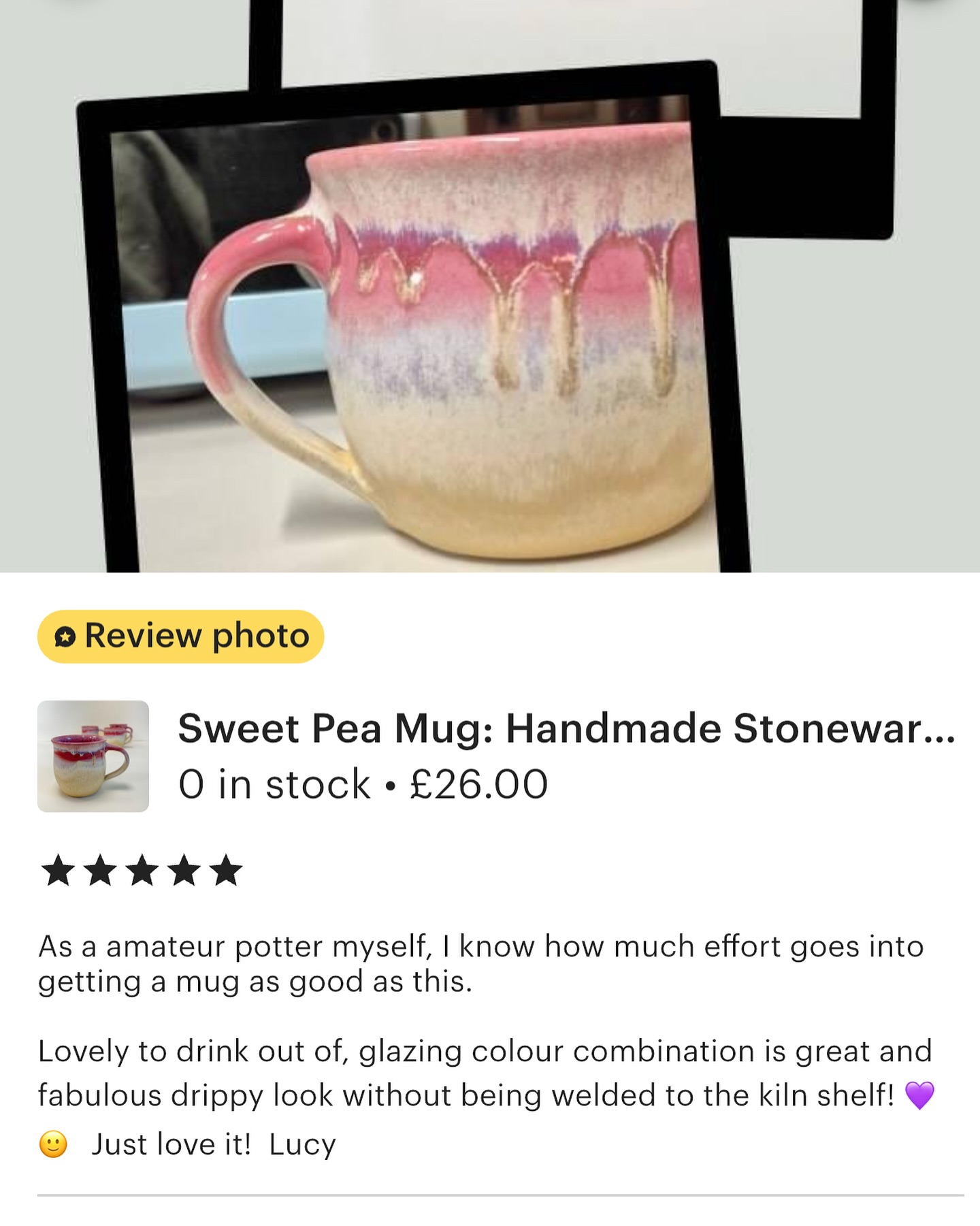 Makes my day when you get a review like this! As makers we pour a little of ourselves into each piece and so I always really appreciate someone taking the time to say what they like about it😍
#etsyreviewsmakemyday #loveetsy #etsyselleruk