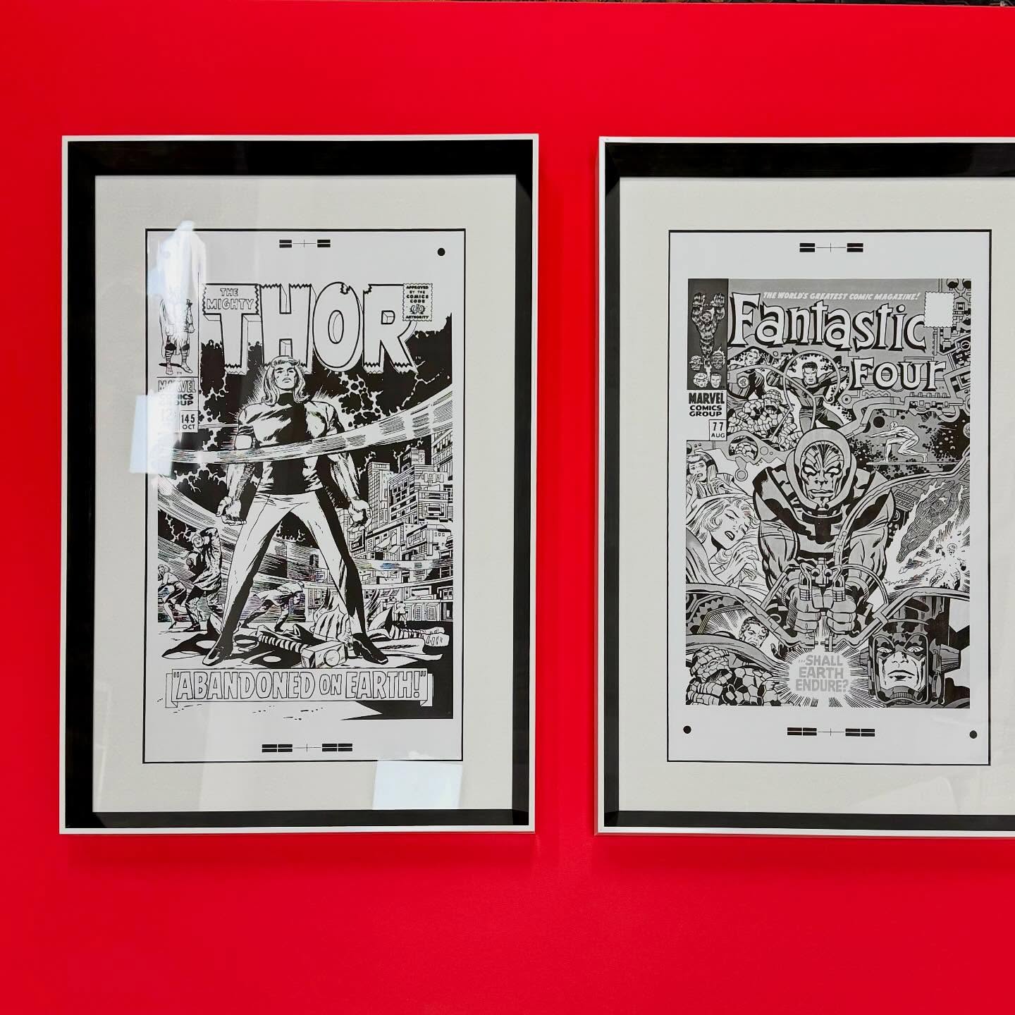 Comic cells. So fun! #omegamoulding #thor #comic #fantasticfour #blackandwhiteart #cellart #customartframing #glossyframe
