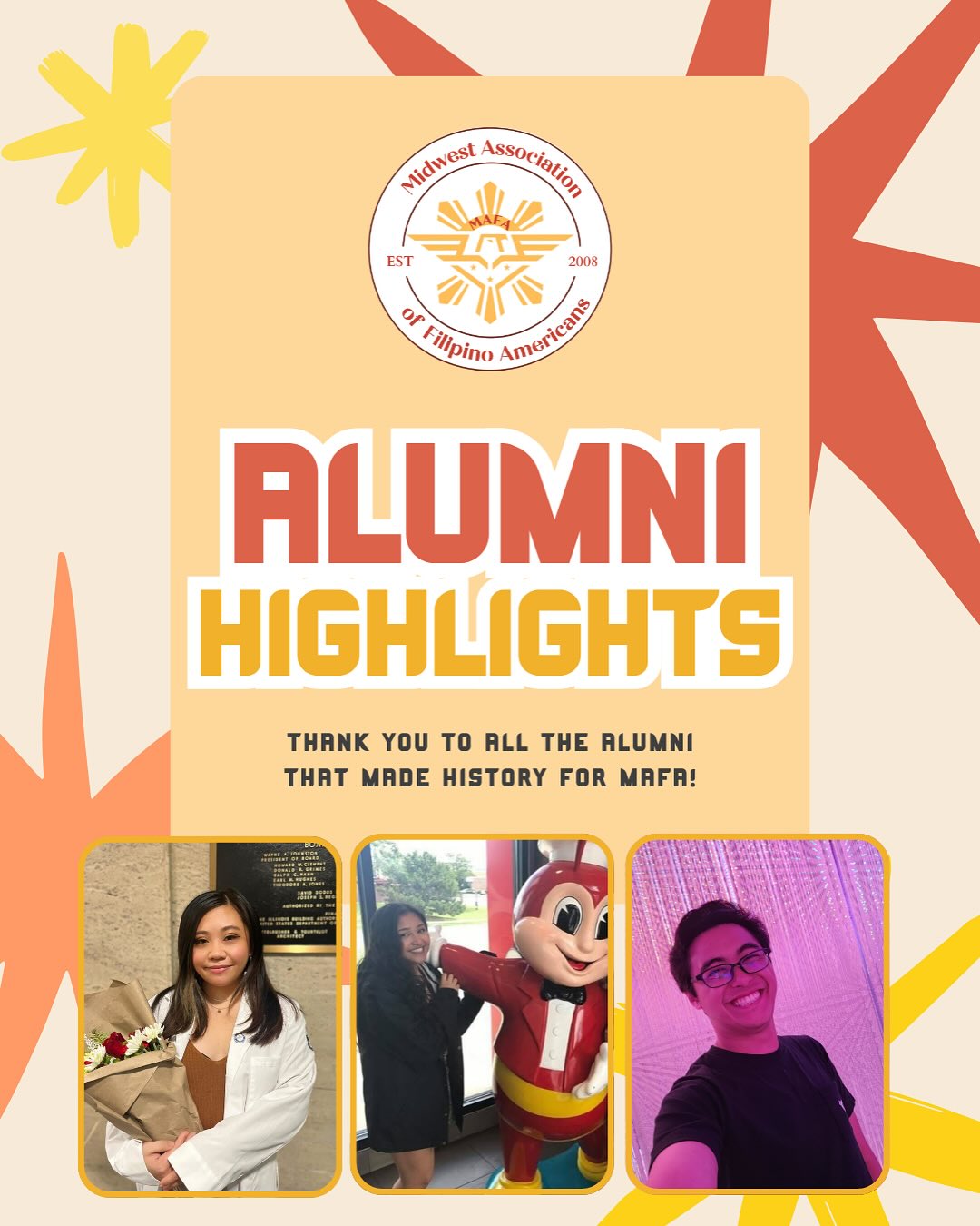 Ending our last edition of Alumni Highlights with Audrey Gomez, Jessica Cruz, and Neil Miran! ⭐️
As Filipino American History Month comes to an end, it’s important to celebrate the legacies of those who paved the way before us not only the month, but everyday! We truly appreciate all of their contributions and commitments to MAFA throughout the years! May their stories inspire you! ❤️
Let’s honor their legacy and continue building the future they helped shape! 🇵🇭
#filipino #pinoy #MAFA #FAHM #FilipinoAmericanHistoryMonth