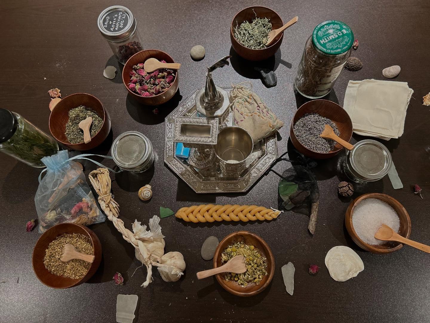 What is a Bulsika? A Bulsika means “small purse” in Ladino. It is a pouch to keep on your person, filled with protective plants, prayer, energetic safety. Commons objects include stones, spices, beads, and dried flowers. In many ways it an ancient fidget spinner, a ritual calming device, a way of carrying home and a sense of protection with oneself. Yesterday, during Havdalah, the end of the Jewish Sabbath, I gathered with a couple of friends for a little bulsika workshop. Working with these plants felt so nourishing as the cold sets in, reminding of the power of plants to hold and care for us. Some plants included: Rose for warmth, for holding both strength and delicacy, Lavender for peace, Mugwort for dreams and imagination, Rosemary for boundaries, among many others. I’ve been thinking about the space between taking physical and spiritual measures for safety in a world that feels so dangerous in so many ways, that exists in such peril. Where do we invite safety in, where do we pray it in, invite it in, and where do we physically create barriers and pull our community in? I’m not sure, but I keep returning to the kitchen, to the plants, to the poetry, not as any sort of reversion but rather as a reminder that wild reimagining of this world is often done at a table of friends over a cup of tea.