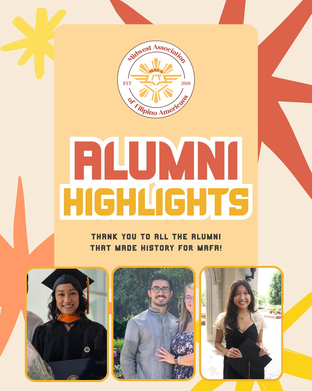 In this week’s Alumni Highlights, meet Regina Rubio, Joshua Rousseau, and Jolina Sta Romana! ⭐️
Each week, we’ll spotlight our Alumni’s journeys, recognizing their impact, celebrating their legacy, and sharing their stories to inspire and empower current and future Fil-Am students.
Let’s honor their legacy and continue building the future they helped shape! ❤