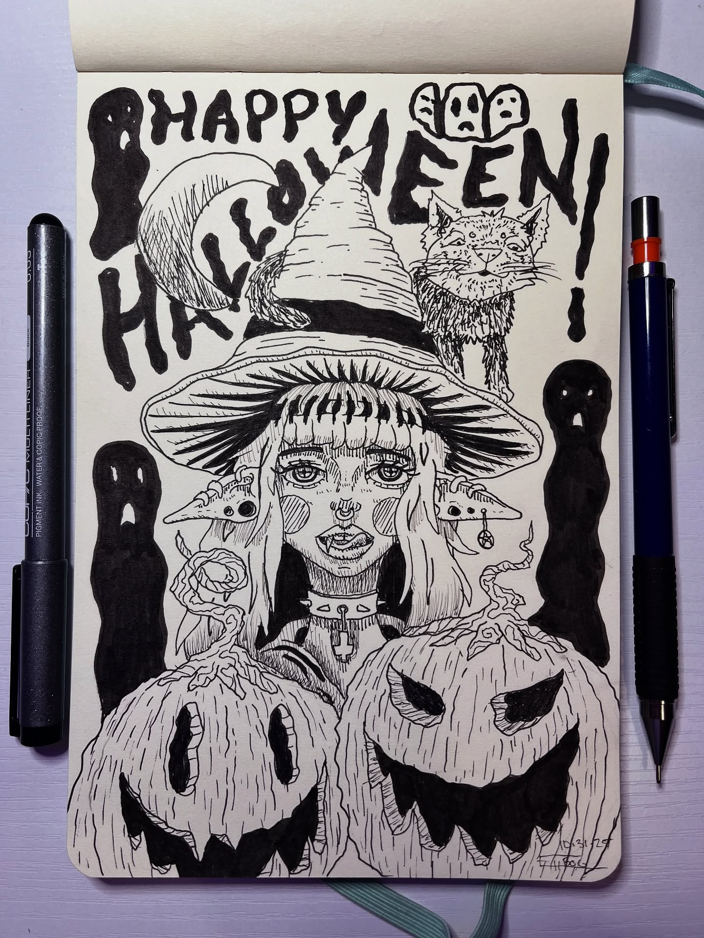 Prompt- “FREE DRAW” -Happy Halloween everyone! Today is the last day of this challenge and I am so stoked. This is the first time I have completed the October drawing challenge without skipping a day. Thanks @stickersfordaysllc for making this so fun and thank you to all the amazing artists that made this challenge fun to follow along with. Have fun and be safe tonight friends!
-
#drawfordays #draw #halloween #witch #spooky #inkdrawing #inktober #art #blackandwhite