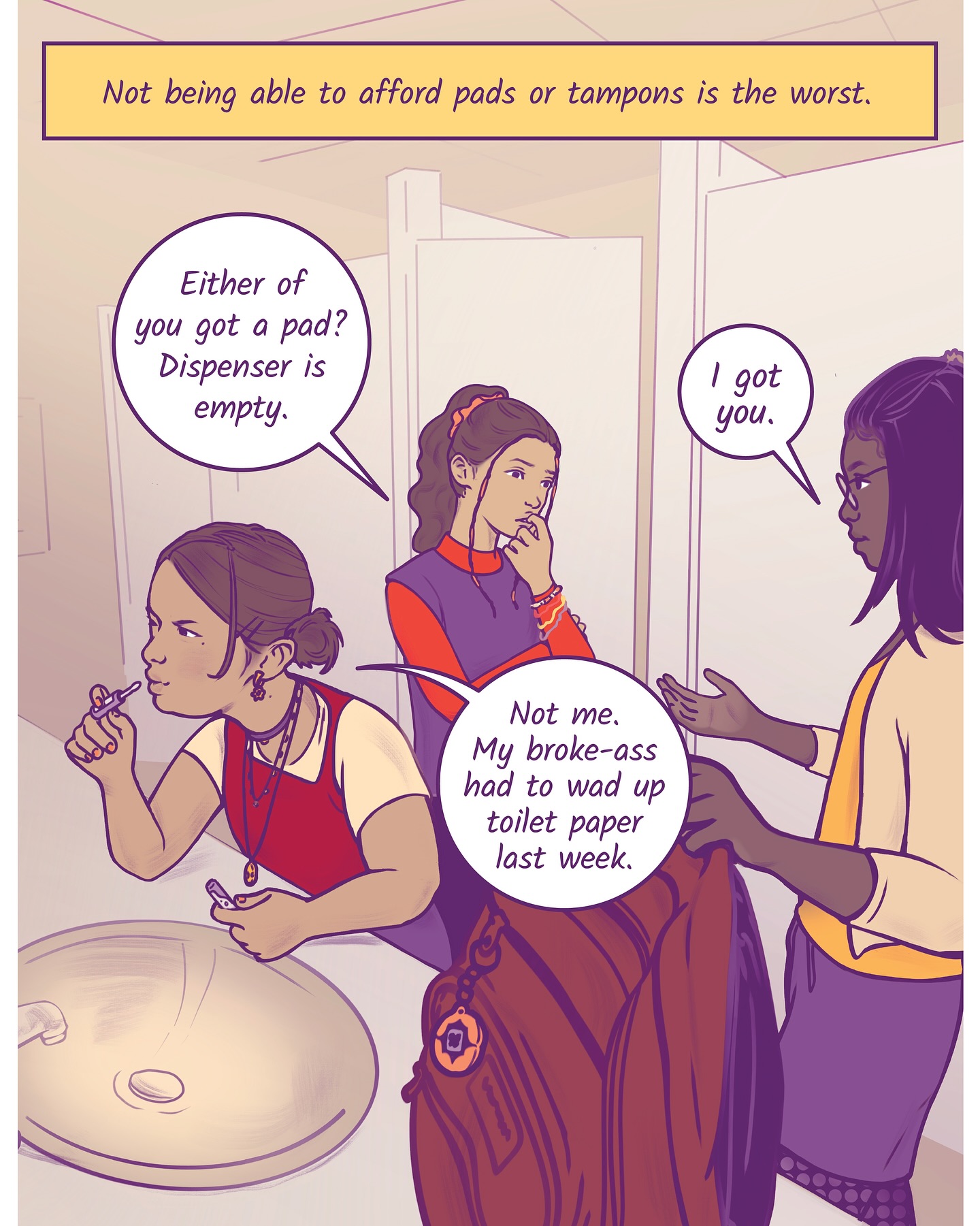 It sucks when you can’t afford period products and to face stigma for a normal bodily function. But together we can stop the shame. And there are resources like period pantries out there for everyone. Welcome to the period posse!
Resources:
- Period poverty: http://bit.ly/4hx0Nor
- Period stigma: http://bit.ly/48UgJz3
- @bklynlibrary @bklynfuture Cycle Alliance in Every REgion (CARE): http://bit.ly/4oaUd9C