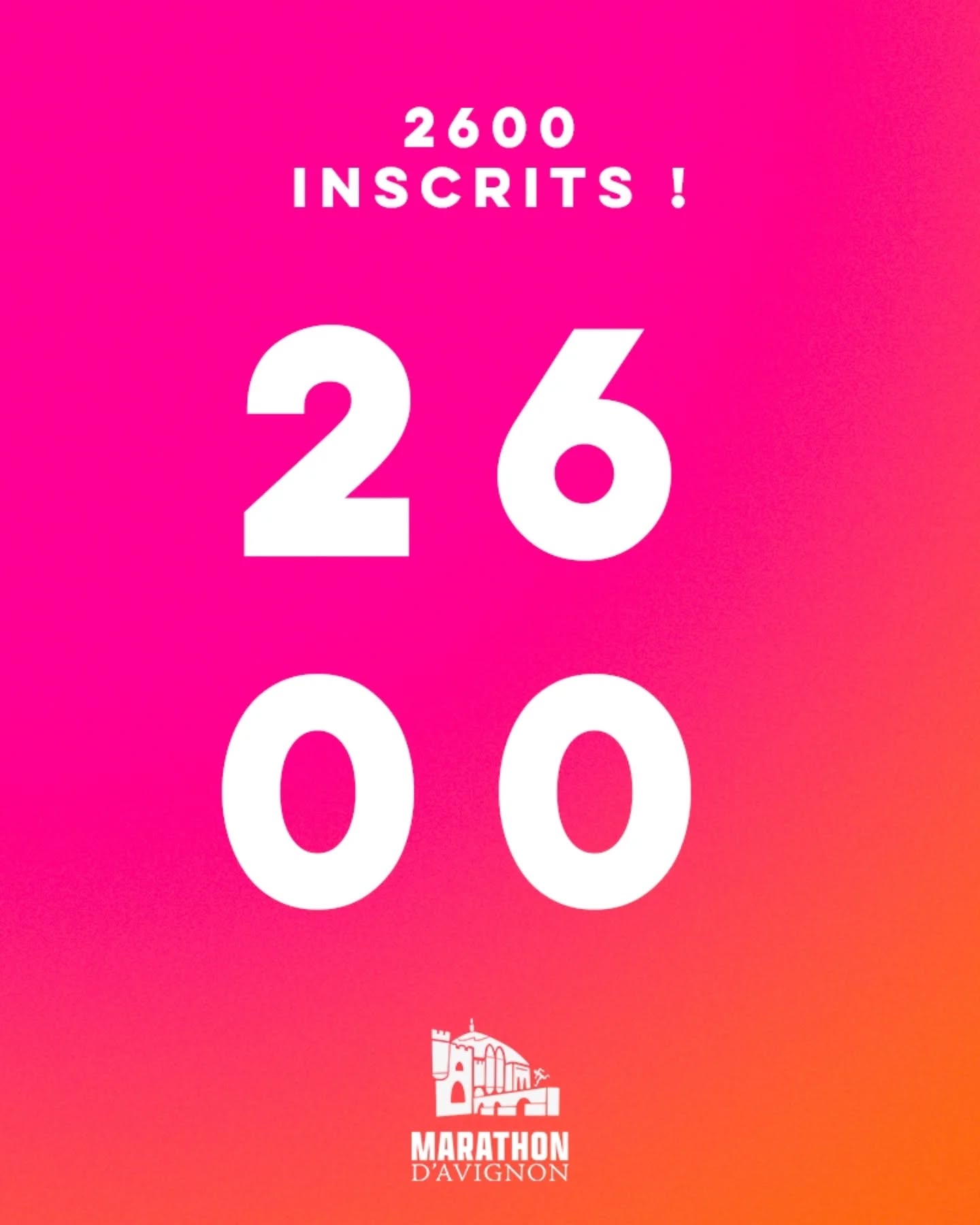 👋 Déjà plus de 2600 inscrits !
❌️ Le Semi-Marathon est complet. Vous êtes nombreux à nous demander si nous allons ouvrir de nouvelles places. La réponse est que nous n'irons pas plus haut sur cette distance. Une bourse aux dossards sera lancée en début d'année sur @finishers_off, une liste d'attente est en place.
✅️ Plus de 1500 dossards sont déjà partis sur le Marathon, c'est incroyable ! Il en reste 800 de disponibles
👉 réservez votre dossard ici : https://www.finishers.com/book/event/89Q2F
🙏 Encore merci pour votre confiance, nous allons vous préparer une belle édition 😍
#AvignonMarathon #Avignon #MarathonAvignon
