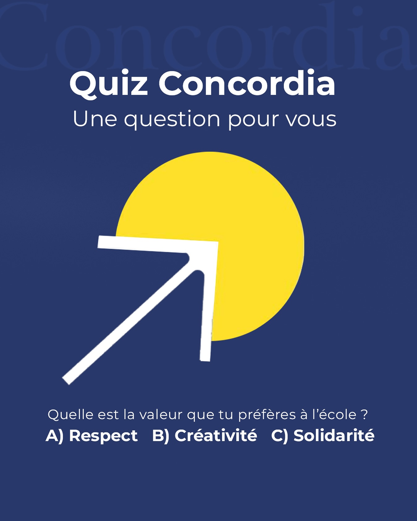 Question du jour :
Quelle est la valeur que tu préfères à l’école ?
#QuizConcordia #Valeurs #Respect #Créativité #Solidarité #Parents #VieScolaire #NewCairo #Éducation