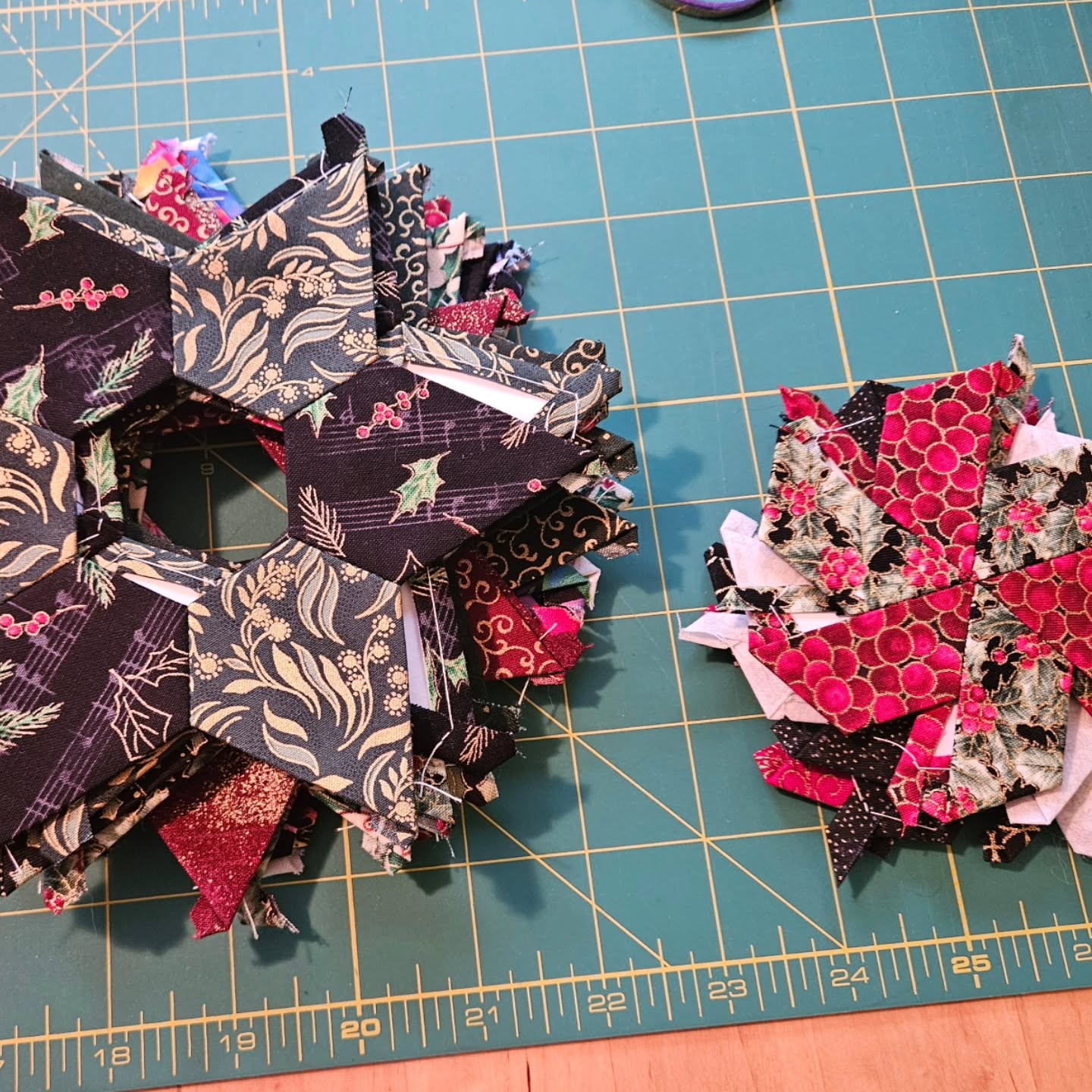 Starching and ironing these ornaments so I can take papers out and start the final assembly to have them ready for the weekend at @csoddmall . If you see anything you want me to set aside for you, speak now! (3 of the jeweled star ornaments are spoken for; so they get first dibs on these, but i can make more of most of these.)
.
#horsenroundfiberstudio #oddmall2025 #horsenroundfiberstudio #fiberartist #handmade #smallbusiness #womanownedbusiness #handmadeisbestmade #handsewnorrnaments