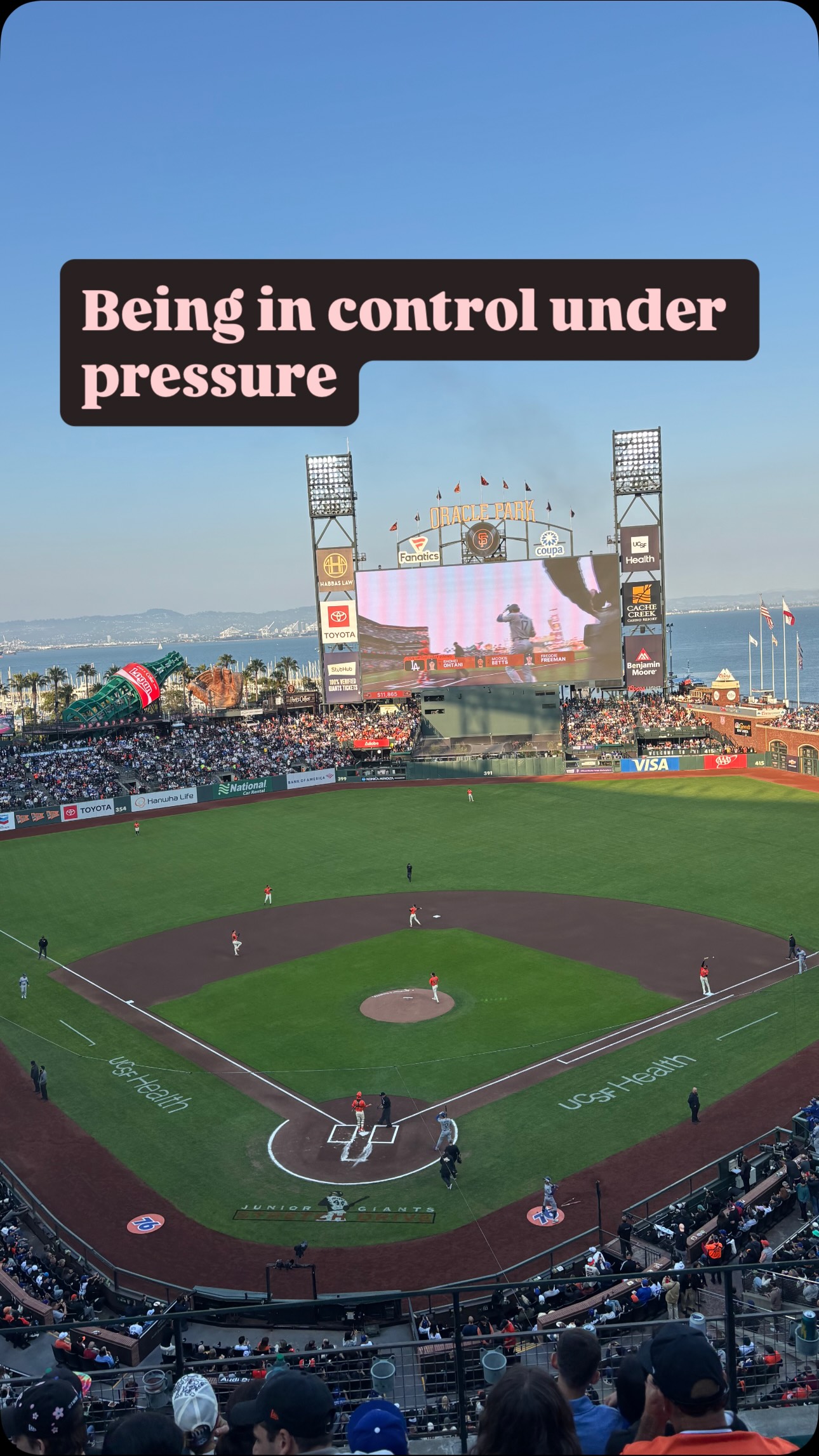 Control the “controllables”! Follow for more tips on how to prepare for performance and enhance your mindset!
Curious about mental training? Schedule a FREE call with me to learn more about how I can help YOU 🫵🏼🧠💪🏼
The @sfgiants stadium has a beautiful view 🤩
#giantsbaseball #giantsvsdodgers #mlb #athletes #baseball #mentalperformance #routines #sport #fitness #confidence #focus #athleteslife #baseballfans #pitcher #gogiants #gododgers
