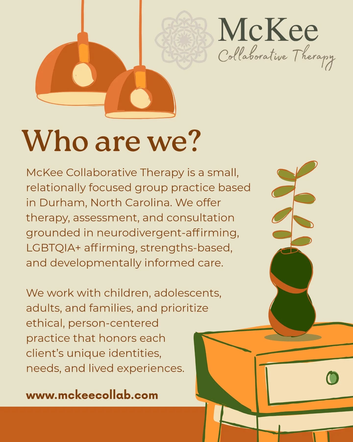 We'd love to join you on your journey! Visit our website for more information, and reach out with any questions. We're here to help.
#mentalhealth #mentalhealthawareness #mckeecollaborativetherapy #durhamnc #therapy #psychologicaltesting #familysupport #community #neurodivergentaffirming #lgbtqaffirming