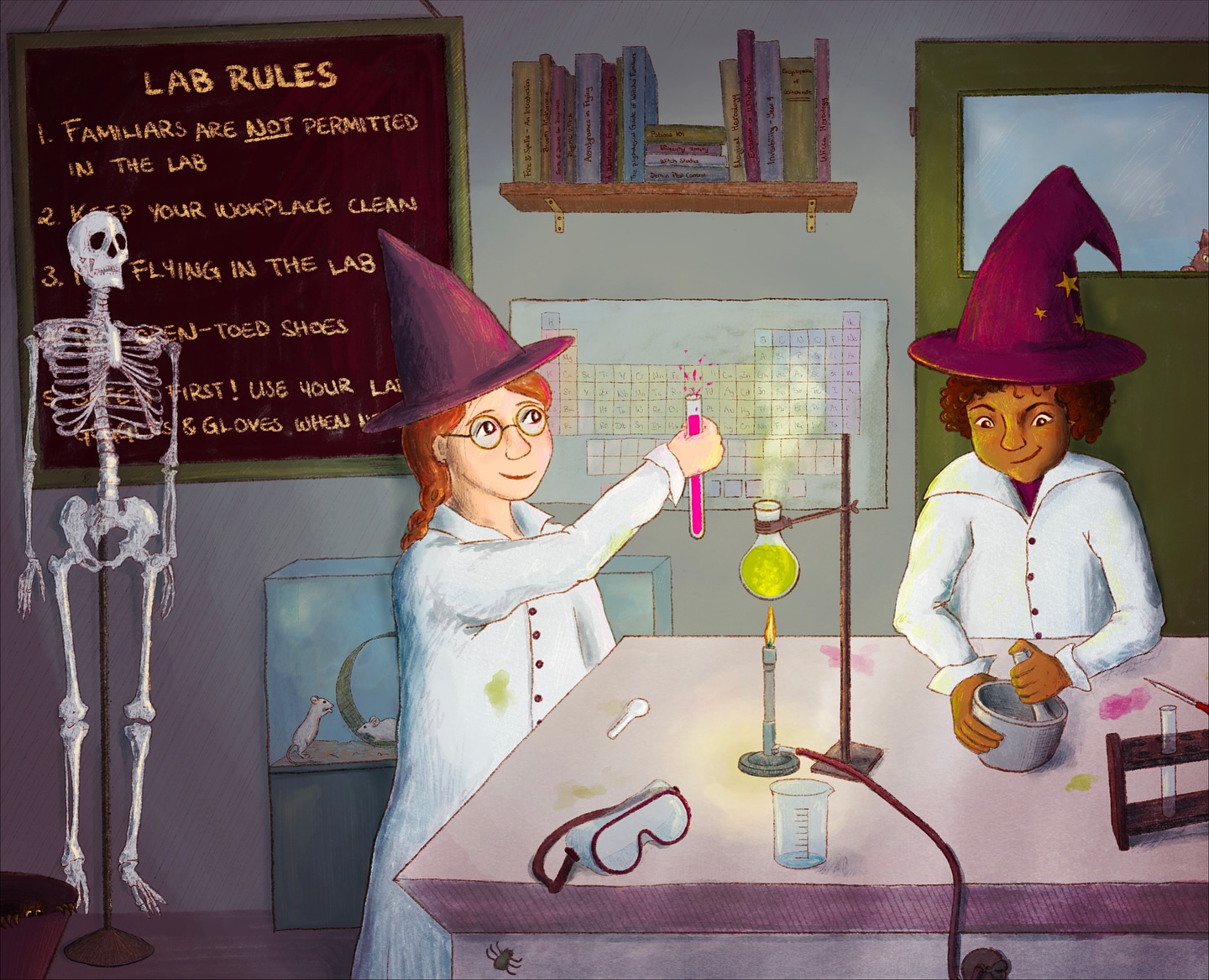Halloween is just one week away, and these young witches are hard at work brewing up the chemistry skills! 🧪Even magic needs a little science!
#grimms_illustrations #halloween #illustration #kidlitart #kidlit #childrensbook #science #witch