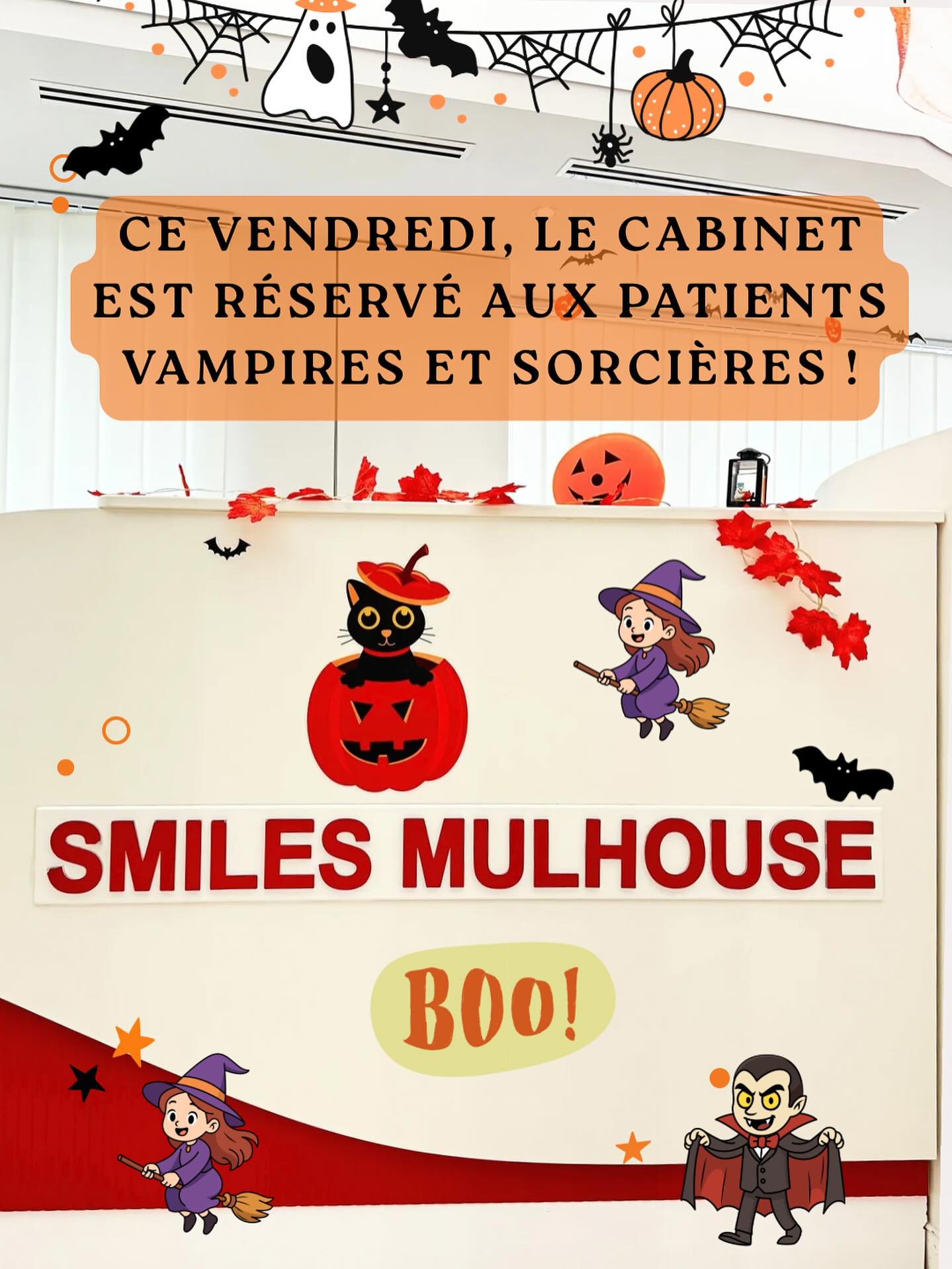 🦷 Halloween au cabinet 🧙♂️🎃
🧛 Réservé exclusivement aux vampires, sorcières et autres créatures à crocs pointus 👻
#Halloween #SmilesMulhouse #Orthodontie #SourireMagique #Mulhouse #AppareilDentaire #VampireSmile #WitchVibes #boo