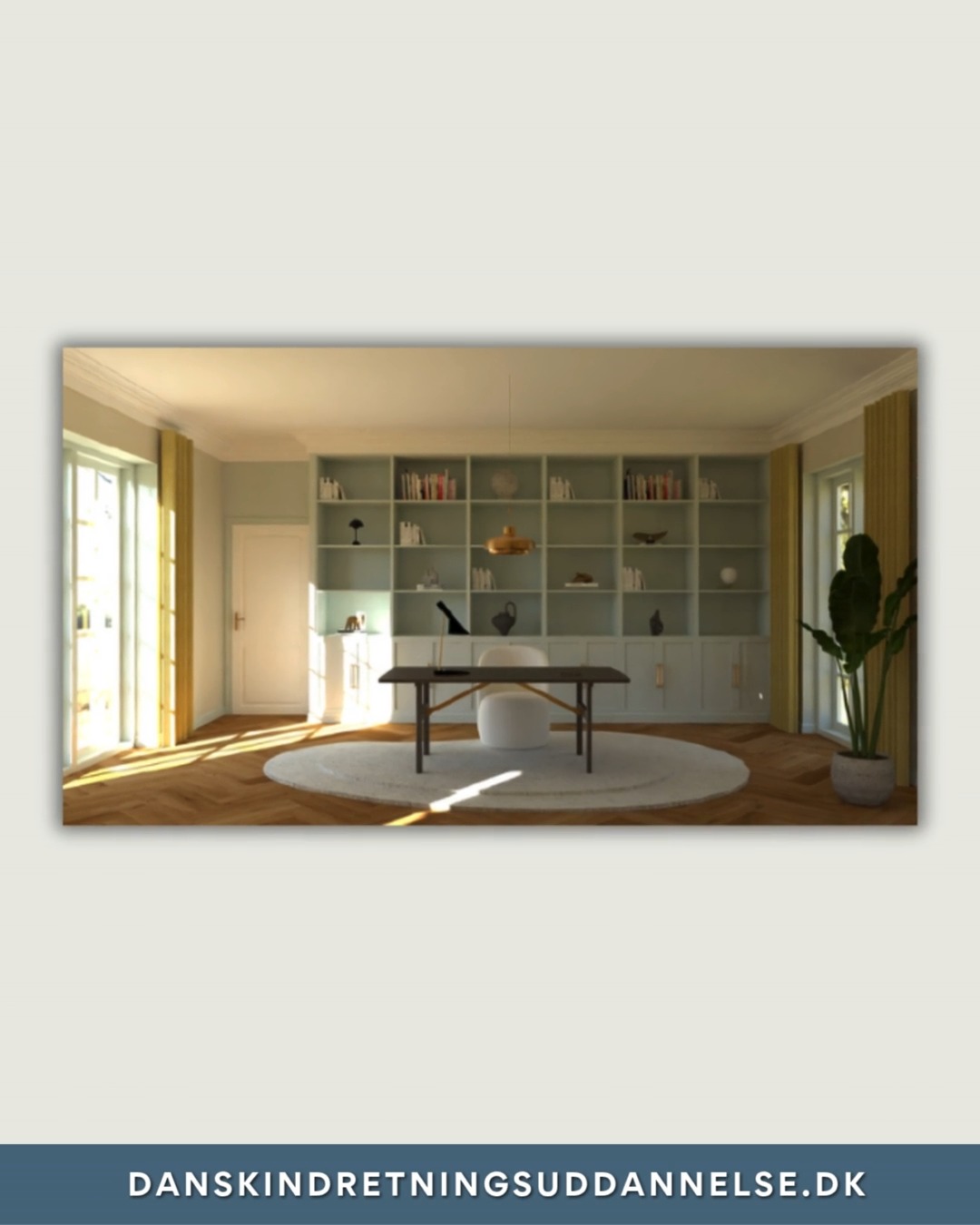 ✨ Modul 21 – Indretning af stor stue med akustikudfordringer ✨
I Modul 21 arbejder de studeende med en kunde, som har en stor og smuk stue, men rummet var svært at indrette. Der er dårlig akustik, og det er svært at skabe en hyggelig stemning og en funktionel indretning.
I dette projekt arbejdede Louise med:
🎵 Akustikforbedring gennem tekstiler, tæpper og møbler med bløde overflader
🛋️ Zonering, så rummet blev opdelt i hyggelige opholds- kontor og læse-zone.
🌿 Balancen mellem æstetik og funktion, så indretningen både blev smuk og brugbar
Resultatet blev et varmt og indbydende rum, hvor lyden nu spiller med – og ikke imod.