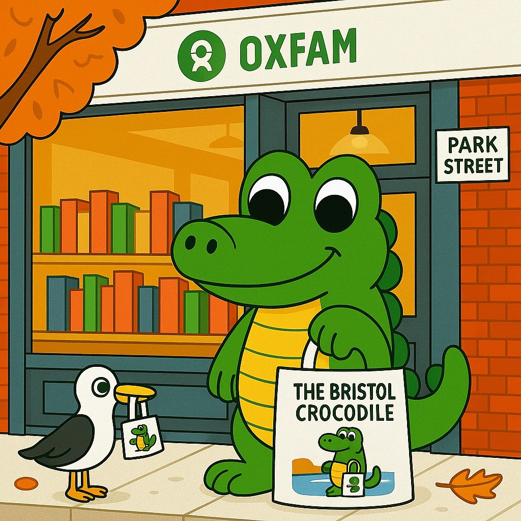 The Bristol Crocodile loves a good browse on Park Street and today he’s popped into Oxfam for a new read! 📚
His trusty seagull friend has picked up a teeny book of his own too.
Reuse, recycle, and read, that’s their motto! 🌿🐊
#TheBristolCrocodile #BristolArt #BristolIllustration #ParkStreetBristol #OxfamBooks #ShopLocalBristol #BristolCreatives #BristolMakers #ChildrensBookIllustration #PictureBookArt #CrocodileAndSeagull #EcoFriendlyBristol #BristolLife #AutumnInBristol