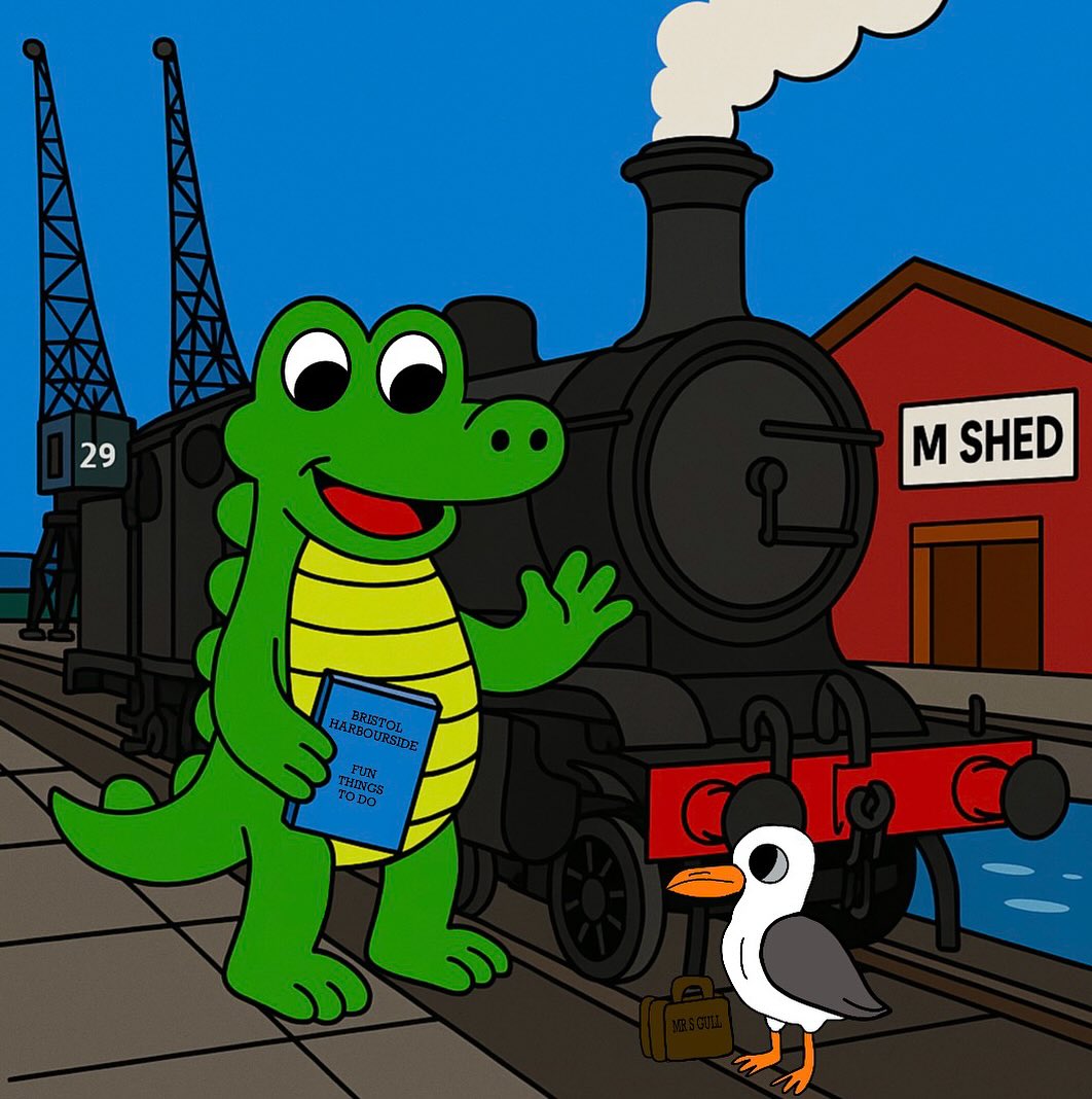 The Bristol Crocodile has invited his seagull friend for a train ride around the Bristol Harbourside! 🚂🪶
The seagull looks a little perplexed,he’s packed a whole suitcase for the short trip!
Let’s hope it’s filled with tasty treats and a good sense of adventure. 🧳
#TheBristolCrocodile #BristolHarbourside #MShed #BristolIllustration #ChildrensBookIllustration #CrocodileAndSeagull #BristolLandmarks #StorybookArt #HarboursideAdventure #MadeInBristol #WhimsicalIllustration