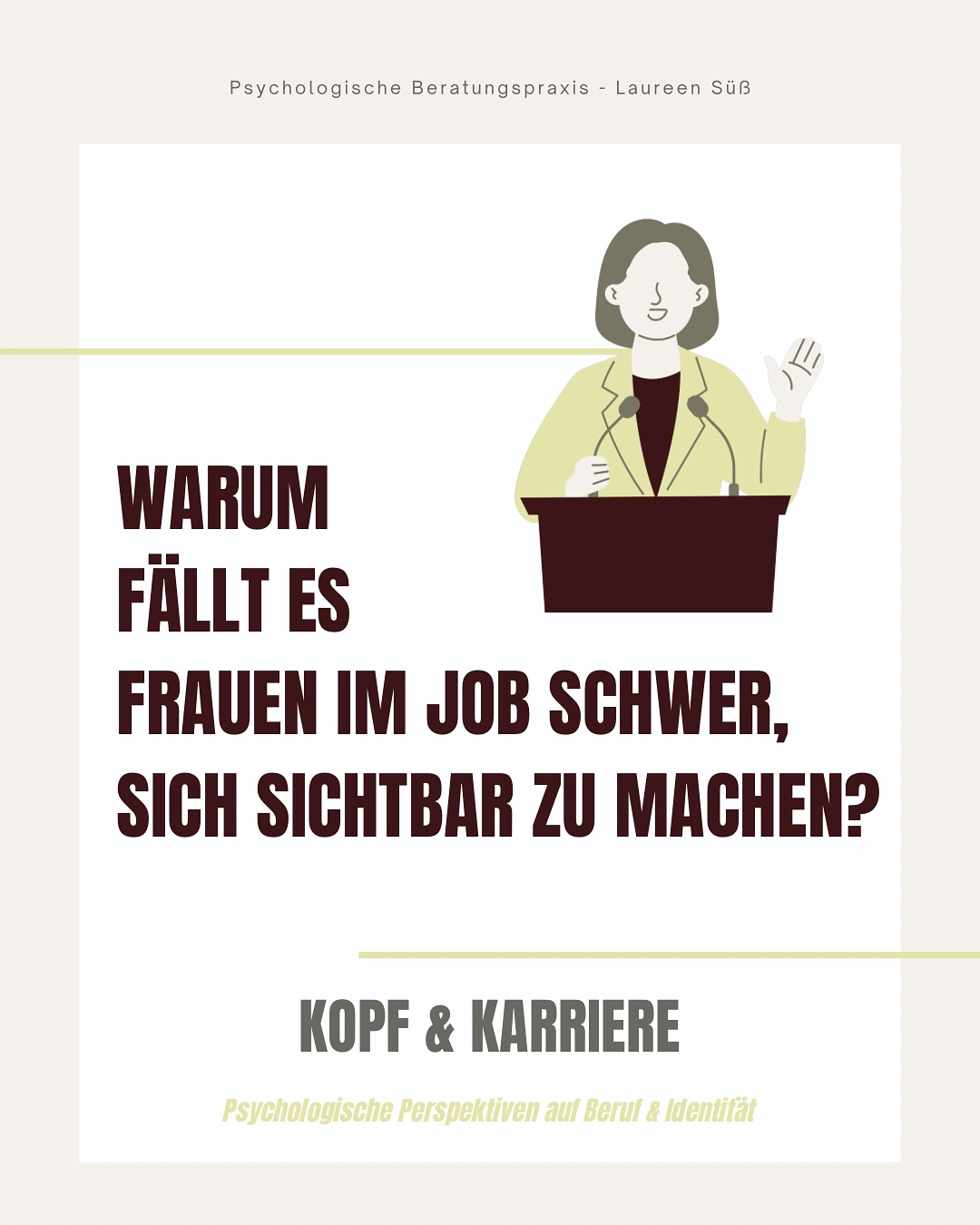🔍 Dass es Frauen oft schwerer fällt, sichtbar im Job zu sein, liegt selten an fehlendem Selbstbewusstsein.
💡 Es liegt an Strukturen, in denen Zurückhaltung belohnt und Präsenz schneller bewertet wird.
📌 Laureen Süß I Wirtschaftspsychologin (M.Sc.)
🧠 Psychologische Beratungspraxis Düsseldorf
@wirtschaftspsychologin I Link im Bio
#wirtschaftspsychologie #psychologischeberatung #berufundpsyche #sozialeanpassung