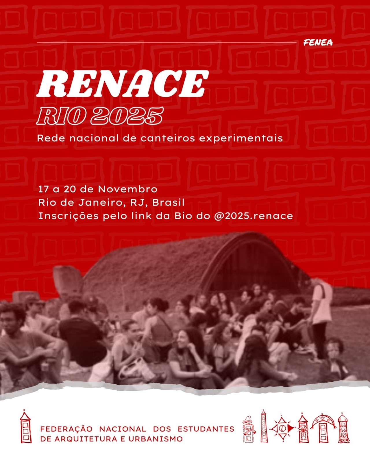 🚨 Salve galera! Você já garantiu a sua inscrição?
@2025.renace
☝🏽Link para inscrições na bio do Instagram do RENACE
O evento conseguiu organizar um alojamento bem legal lá no centro, o projeto habitacional mãe Bernadete!
E lembrando que estudantes de políticas de apoio estudantil estão isentos de cobrança!
🧱 Um abraço do RENACE 🛠
E viva a FENEA que faz Agente s encontrar!