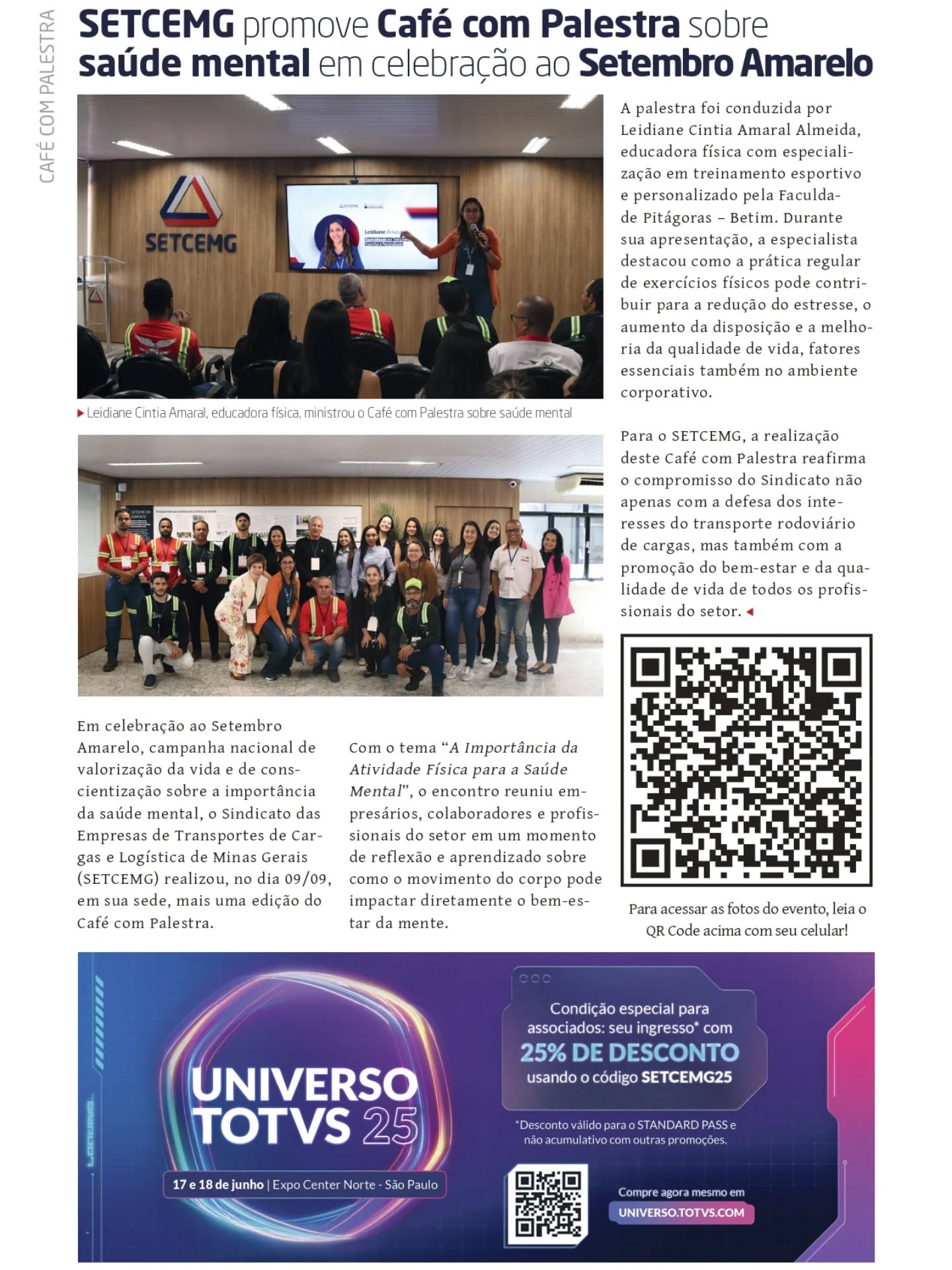 ---
✨ Gratidão ao SETCEMG por essa honra! 🙏💛
É uma alegria imensa para nós da ICS Parakletos ver nossa equipe estampada nas páginas dessa revista tão importante. Estar presente em dois momentos especiais — o Café com Palestra sobre Saúde Mental e o Grupo Técnico de Segurança e Prevenção — é motivo de muita gratidão e orgulho. 💪📖
Agradecemos pela oportunidade e pelo reconhecimento. Ficamos realmente felizes em poder fazer parte de iniciativas que inspiram cuidado, segurança, bem-estar e valorização da vida. 🌟
Seguimos juntos nessa missão! 🚀
#ICSParakletos #SETCEMG #Gratidão #RevistaSETCEMG #Honra #ValorizaçãoDaVida #Segurança #BemEstar #EquipeICSParakletos
---