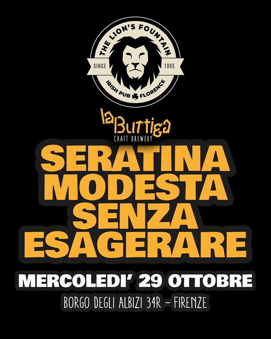 Ripetiamo tutti insieme “Seratina modesta senza esagerare” se anche tu la pensi così ci vediamo (domani) Mercoledì 29 da @thelionsfountain a Firenze #BEVICOMEUNTORO