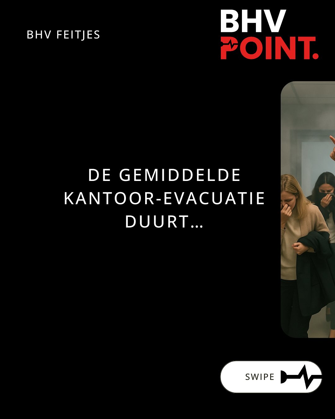 ⏱️ Evacuatie & rook
De gemiddelde kantoor-evacuatie duurt…
…6 minuten.
Maar rook kan zich al binnen enkele minuten zo verspreiden dat je
nauwelijks nog iets ziet.
Elke seconde telt dus.
En toch zie je tijdens oefeningen vaak dat mensen eerst hun jas, tas of laptop
pakken…en pas daarna naar buiten lopen.
#veiligheid #safetyfirst #bedrijfshulpverlening #BHV #ehbo
#veiligheidsbewustzijn #bedrijfsveiligheid #veiligewerk #noodsituaties
#levensreddendhandelen #praktijkgerichteopleiding #eerstehulp #AED
#ontruimingsoefening #veiligheidsopleiding #hulpverleners #teamwork
#BHVpoint #TeamBHVpoint #BHVpointTraining