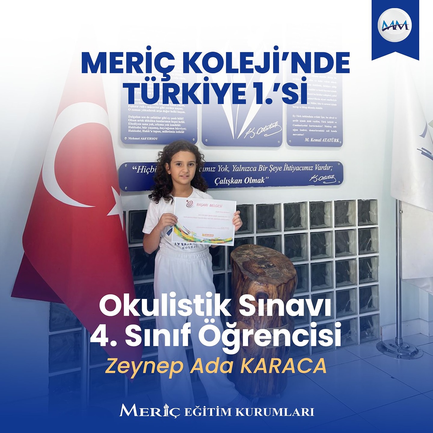 🏆 Meriç Koleji’nde Gurur Anı!
Okulistik Sınavı’nda Türkiye 1.si olarak bizleri gururlandıran 4. sınıf öğrencimiz
🎉 Zeynep Ada KARACA’yı yürekten tebrik ediyoruz!
Disiplini, azmi ve öğrenme sevgisiyle elde ettiği bu büyük başarı, geleceğe umutla bakmamıza neden oluyor.
👏 Başarıların daim olsun Zeynep Ada!
💙 Meriç Koleji olarak öğrencilerimizin potansiyelini ortaya çıkarmaya devam ediyoruz.