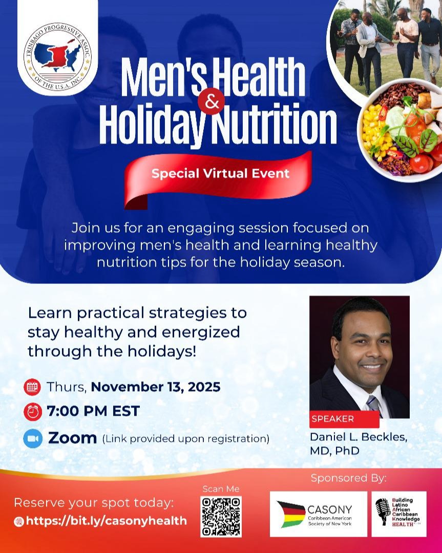 A CASONY-sponsored Health Webinar Series starting on the First Thursdays of every month except this Movember, discussing Men's Health & Holiday Nutrition. You can just register early to mark your calendar for this special session.
November 13th 7pm EST
#movember #menshealthweek #caribbeanhealthcoach #caribbeanlife #nutrition #newyork_instagram