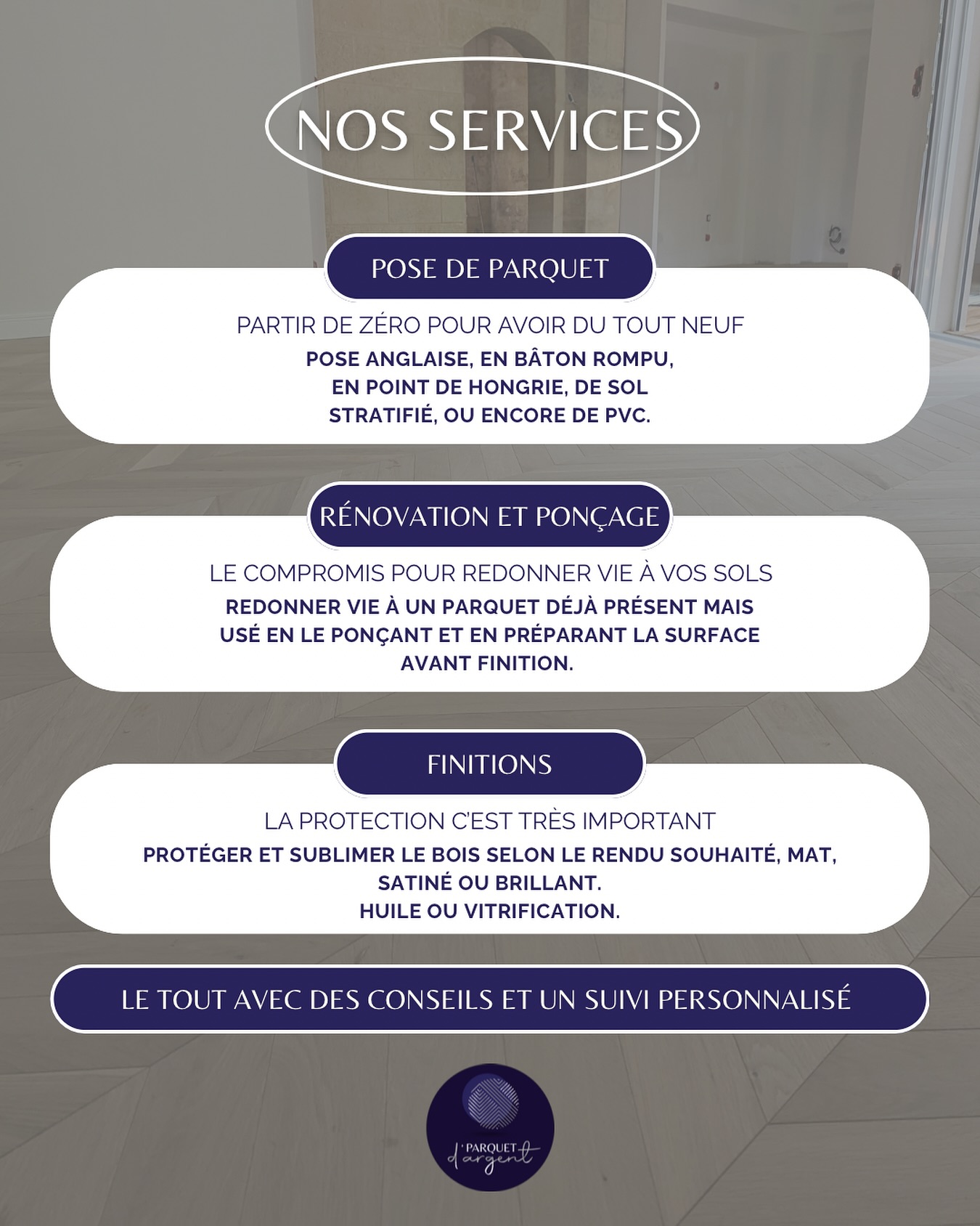 Chez Parquet D’argent, nous sublimons vos sols en bois depuis plus de 20 ans.
Nos services :
🔨 Pose de parquet (à l’anglaise, bâton rompu, point de Hongrie, etc.)
🪵 Rénovation & ponçage pour redonner éclat et durabilité
🌿 Entretien & finitions (huile, vitrification) adaptées à vos envies
Notre mission : du savoir-faire artisanal et esthétique pour (re)créer des intérieurs chaleureux et uniques.
👉 Réalisez gratuitement votre demande de devis en ligne sur www.parquetdargent.fr et redonnez vie à votre parquet !
#ParquetDargent #PoseParquet #RénovationParquet #EntretienParquet #ParquetBois #Gironde