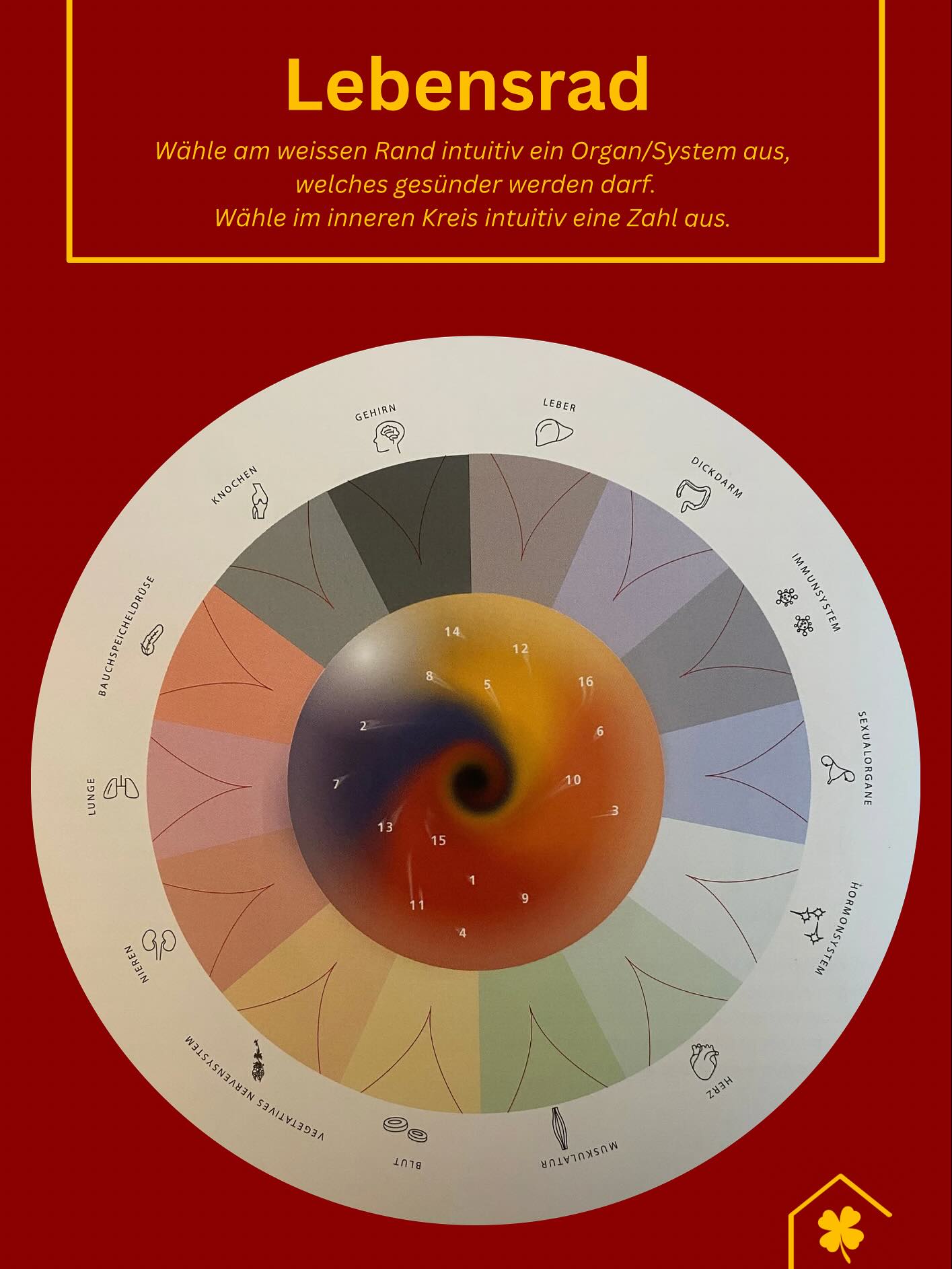 ✨ Das Lebensrad deiner Gesundheit ✨
Fühlst du dich im Gleichgewicht – oder ruft dich dein Körper nach mehr Aufmerksamkeit? 🌿
🌀 Teste dich selbst:
1️⃣ Wähle intuitiv ein Organ oder Körpersystem auf dem Lebensrad.
2️⃣ Wähle eine Zahl zwischen 1 und 16 – sie steht für dein persönliches To-Do in den nächsten Tagen, Wochen oder Monaten.
3️⃣ Spüre rein, wie lange du dieses To-Do umsetzen möchtest.
4️⃣ Beobachte die Veränderung – in deinem Körper, deiner Energie, deinem Wohlbefinden.
💫 Wenn du Widerstand spürst, ist es wahrscheinlich genau das, was du gerade brauchst.
Team: Was tun wenn ich krank bin?
Oder: Was tun um gesund zu bleiben?
#lebensrad #gesundheit #achtsamkeit #intuition #selbstfürsorge #mindbodyconnection #holistischegesundheit