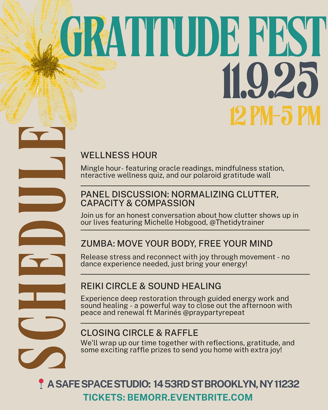 Here’s your full Gratitude Fest lineup! 🎉
During our opening Wellness Hour, you’ll have the chance to experience the wonderful @ebonysmindfulmoves2
You ever sat with someone that breaks down mindfulness in a way that feels doable?? You’ll have the chance to connect with her and take away practical things you can incorporate in your day to day!
Dedicate a day to your healing- you deserve 🥰 Link in bio for tickets 🔗