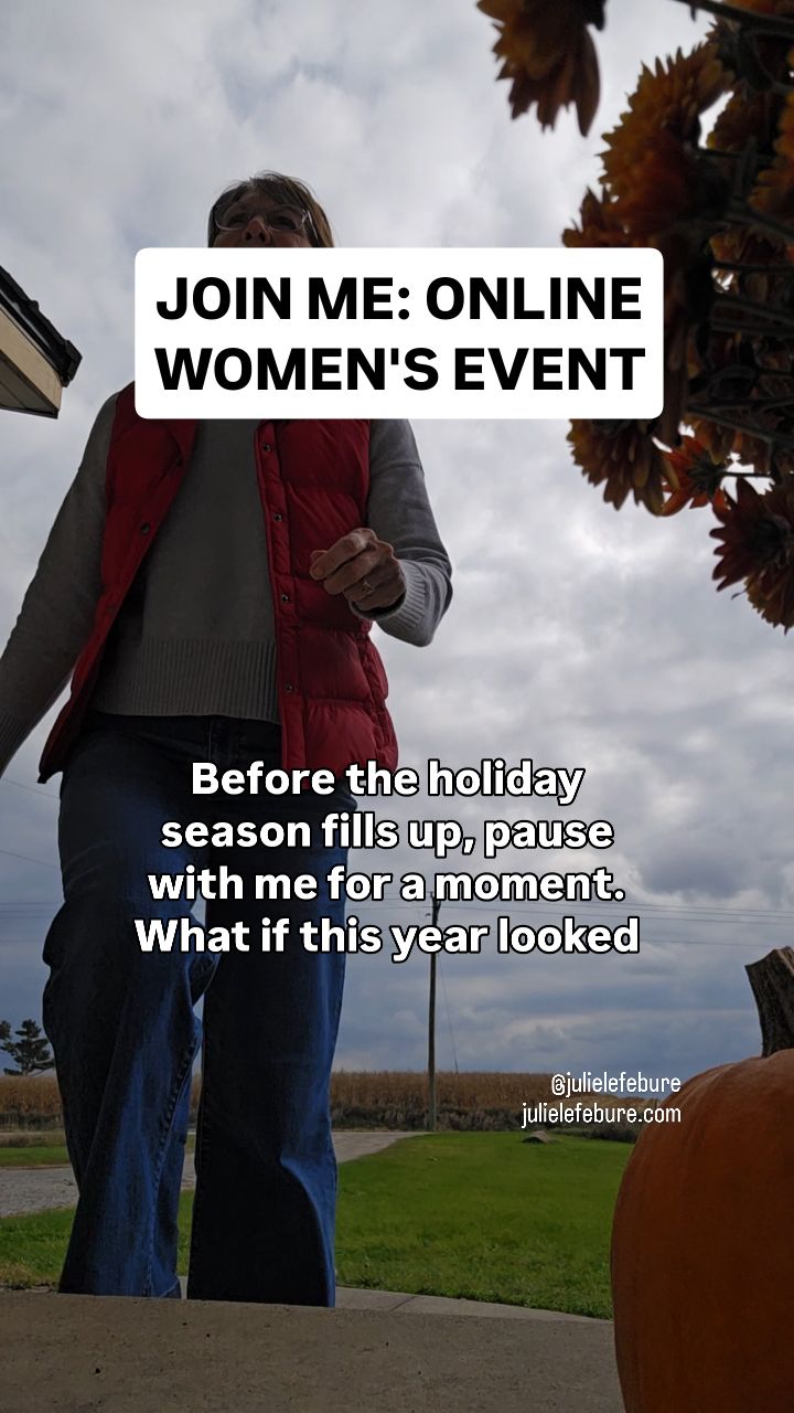 Ready for a different, more peaceful season? 😊
I am.
This is why I am hosting an online women's event on Monday, November 17 at 7pm CT. Join me as we learn how to avoid the mistakes that quietly drain our peace and joy.
Details and $15 tickets (with replay included) found @julielefebure or comment EVENT and I'll send you the info.
Life (and this season) is too important to live it stressful.
#womensevent #abundantlife #avoidthese5mistakeswomenmakedaily #onlinewomensevent #christianwomen