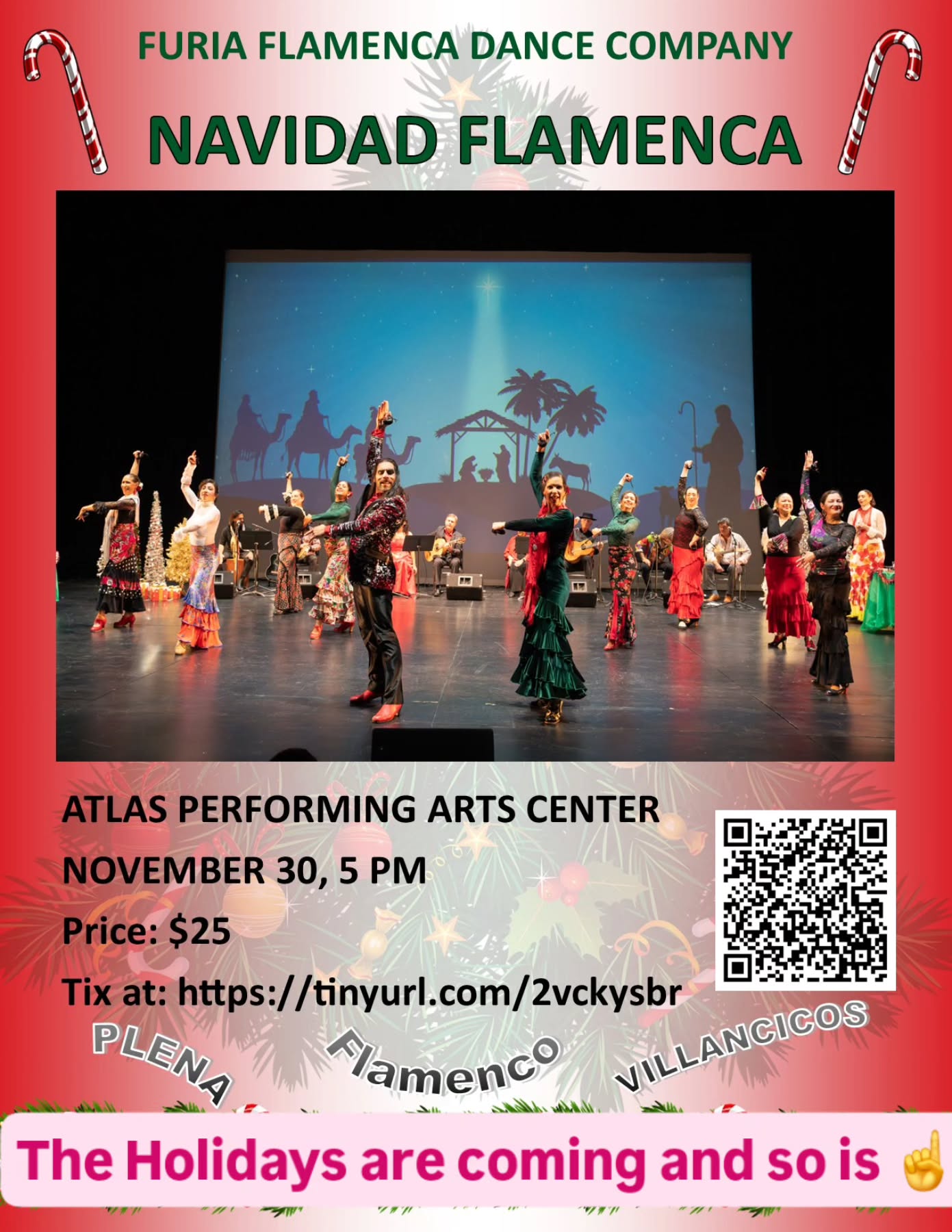The holiday season is here! Start with a bang on Thanksgiving weekend!!!! We've got an amazing celebration planned, complete with flamenco, plena, villancicos, and excitement for the whole family! Join our talented team of 14 musicians and 12 dancers for a heart-pumping show that takes you on a thrilling ride through Christmas, New Year's Eve, and Three Kings Day in record time - under 2 hours! You won't want to miss this!
#flamenco #Thanksgiving #flamencodancing #plena #puertoricanchristmas #Spain #ole #dcmoms #dcist #clockoutdc #DMVEvents #dmvartists #theater #dcscene #hstreetne #Holidays #holidaysindc #holidayseason #thanksgivingweekend