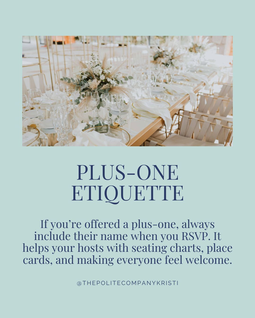 First rule of Plus-One Club, we never ask about plus ones.
If your host offers you one, congrats, youâre in!
Just make sure to share your guestâs name when you RSVP. It helps your host plan.
đ
#ThePoliteCompany #WeddingEtiquette #RSVP #EtiquetteTips #GuestEtiquette