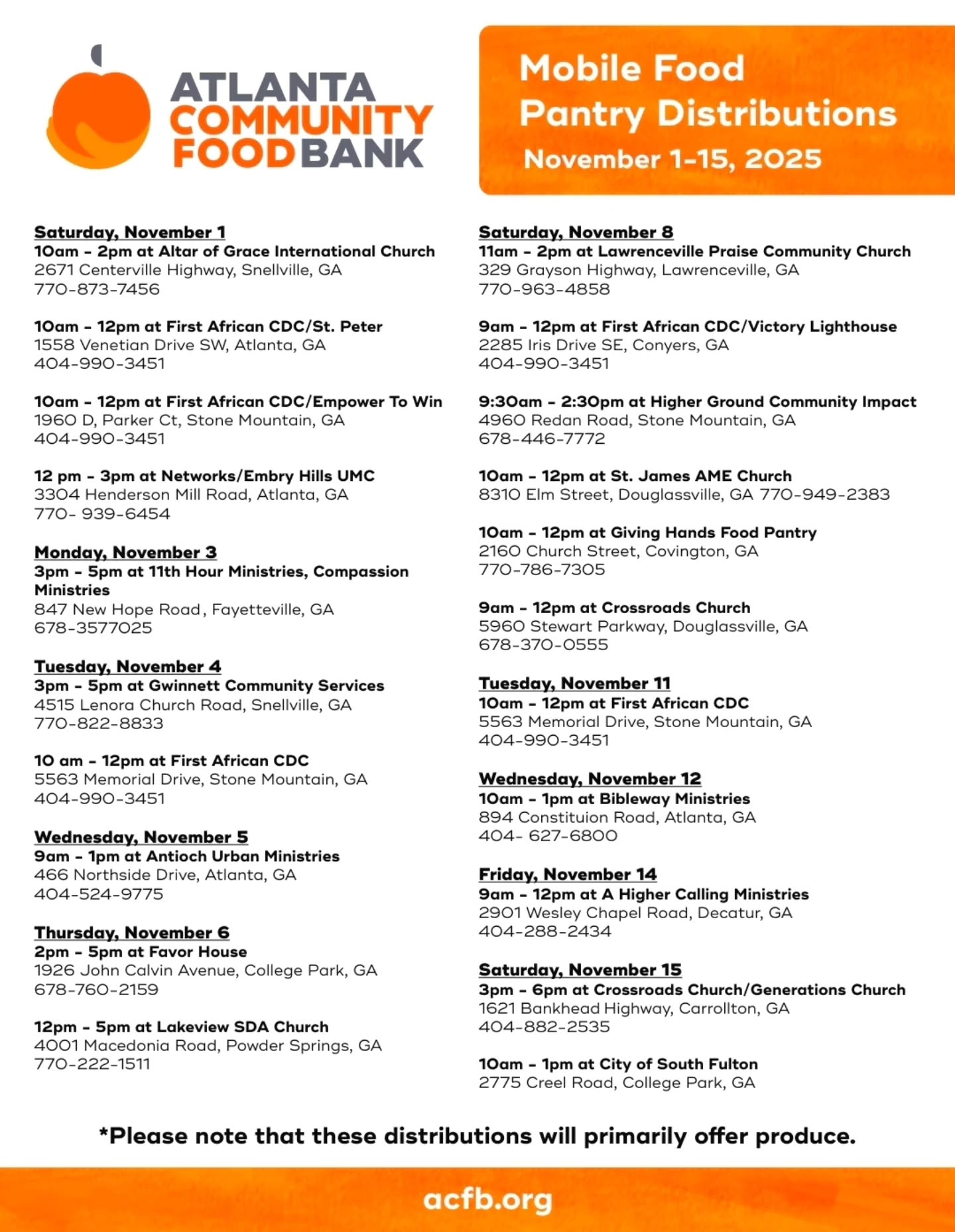Passing along info from the Atlanta Community Food Bank. These are their mobile distribution locations for the next two weeks. Please share with your network.