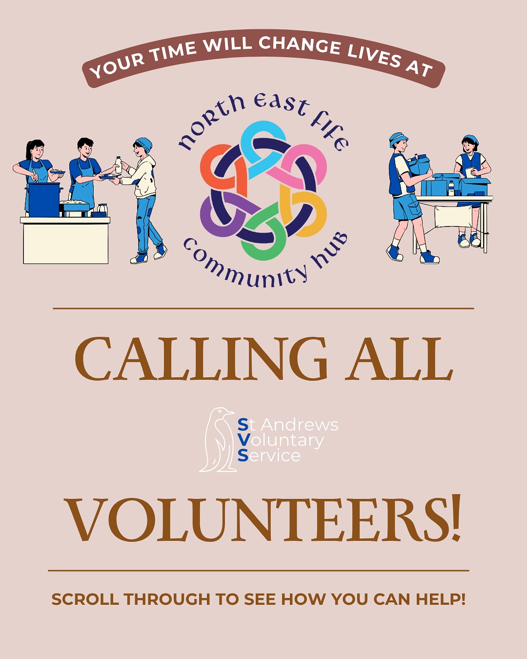 Located locally on East Sands, the North East Fife Community Hub is a space dedicated to serving the St Andrews community. They are always in need of volunteers to help in many different roles, and your time will make a huge difference.
Please DM us for the organizations contact details or if you have general questions!
Facebook: North East Fife Community Hub
Website: nefch.org
*** This is not an SVS project and we are not liable, and therefore we are not the point of contact if there are any issues. We are simply marketing it for the organisation!***