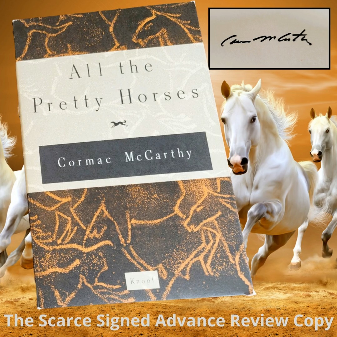 📚✨ Rare McCarthy Alert ✨📚
A matched marvel for the serious collector: two advance states of All the Pretty Horses—one signed by Cormac McCarthy, the other a raw, uncorrected proof.
🖋️ Signed Advance Review Copy: Fine condition, housed in its original pictorial sleeve. One of only ~300–350 issued, boldly signed by McCarthy in black felt-tip.
📄 Uncorrected Proof: Bound in gray wrappers, near fine with only light wear—offering a glimpse into the novel’s pre-publication form.
📚 Provenance: Ex–William A. Strutz Library, a name synonymous with literary distinction.
This set captures the evolution of a modern classic—from editorial embryo to collector’s grail. A cornerstone for any McCarthy devotee.
🔗 DM for details or visit the link in bio.
.
.
.
.
#CormacMcCarthy #AllThePrettyHorses #RareBooks #SignedFirstEdition #UncorrectedProof #Bibliophile #ModernFirsts #Bookstagram #LiteraryCollectibles #BookCollector #McCarthyCollector #BorderTrilogy #RareFinds