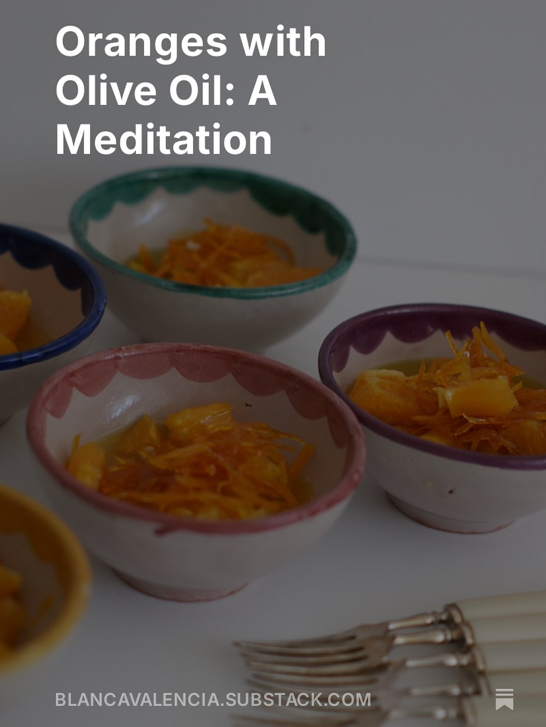 On this week’s substack a meditative recipe to get lost in the kitchen: oranges with candied zest and olive oil. This is one my all time favorite recipes from the stoves of iconic @alambiquemadrid
Read at link in bio or https://blancavalencia.substack.com/p/oranges-with-olive-oil-a-meditation
#substack #spanishrecipes #spanishsweets #substackwriter