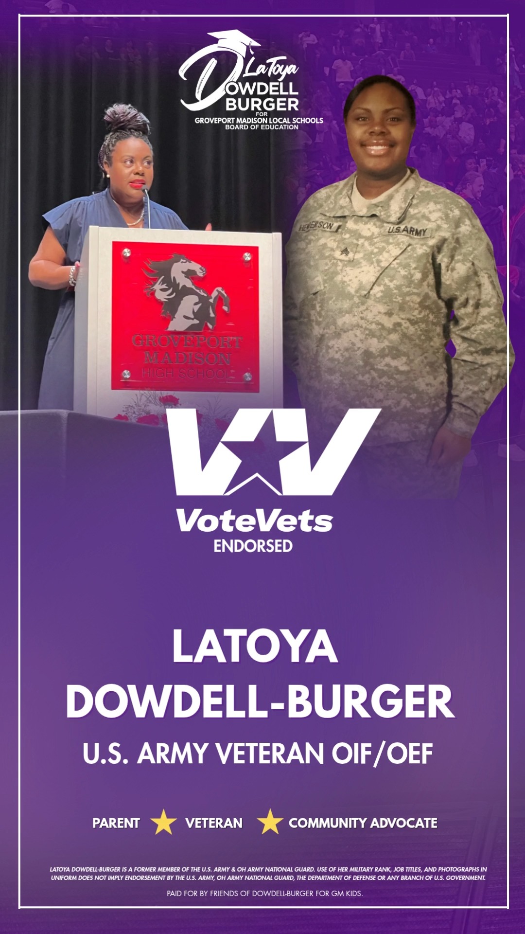 THANK YOU VoteVets for the this endorsement. I find it a true honor.
If you wish to give, I am accepting donations to my Burger Books Scholarship.
#VoteVetsEL #dowdellburgerforgms #EveryLearner #Innovation #leadership #service #groveportmadison